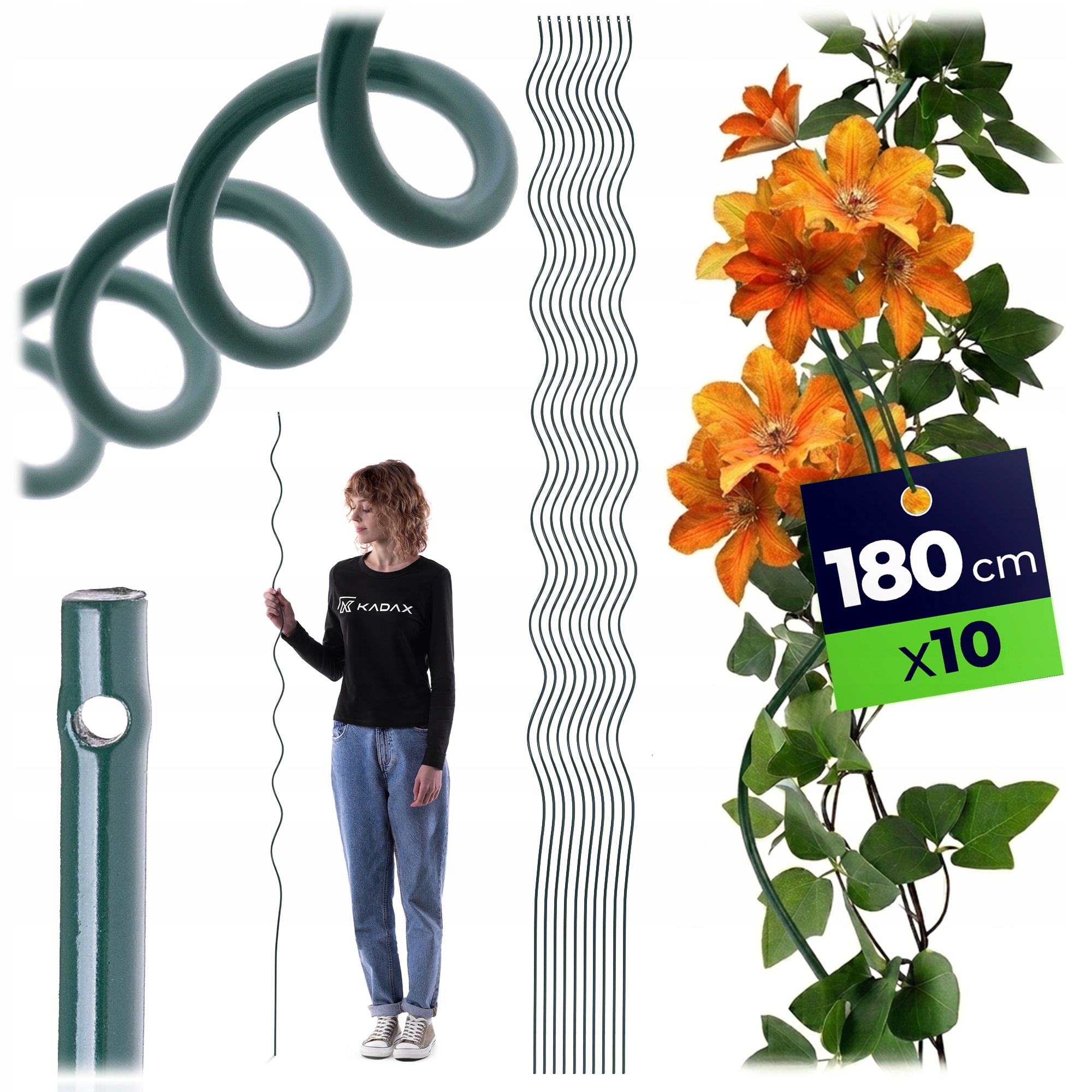 10 SZT PODPORA DO ROŚLIN 180 cm SPIRALNA TYCZKA KWIATÓW PNĄCYCH PALIK METAL