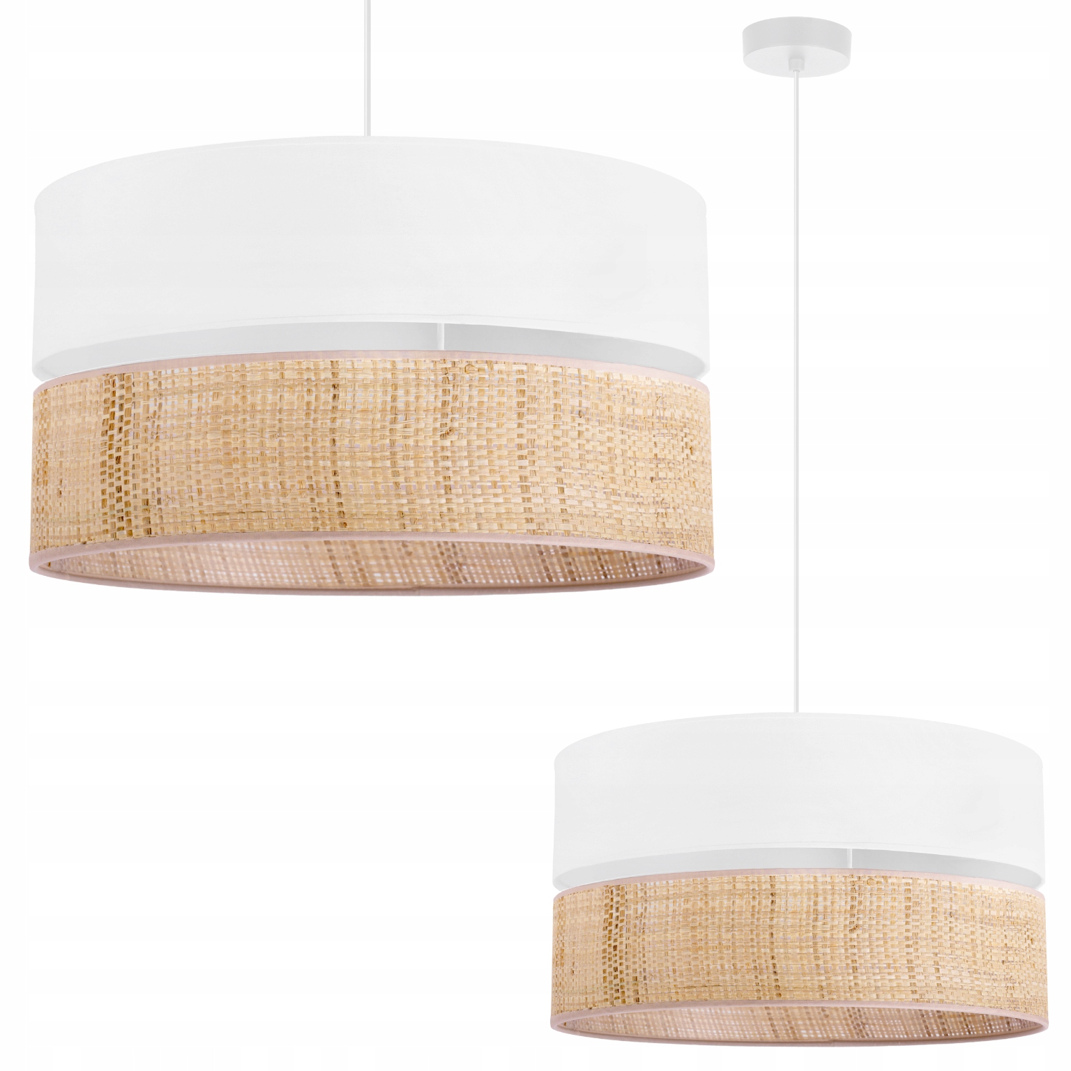 Závesná Stropná Lampa Luster Veľký Tienidlo Boho Ratan Béžová Biela 45 CM