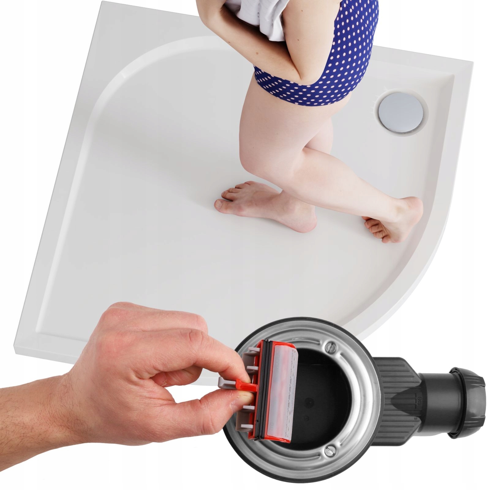 Brodzik 90x90 niski stratyl gładki półokrągły prysznicowy syfon Ultra Slim