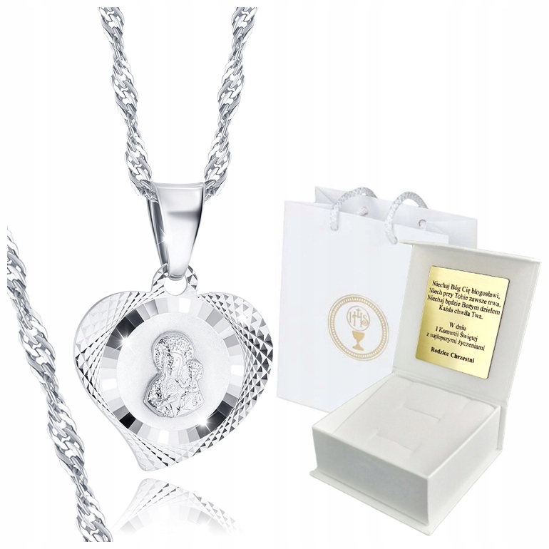 

Srebrny Łańcuszek z Medalikiem 925 Komunia Chrzest