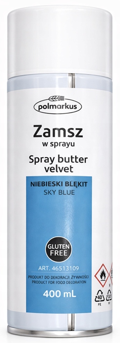 Zamsz barwnik spożywczy spray Błękitny niebieski Sky Blue Polmarkus 400 ml