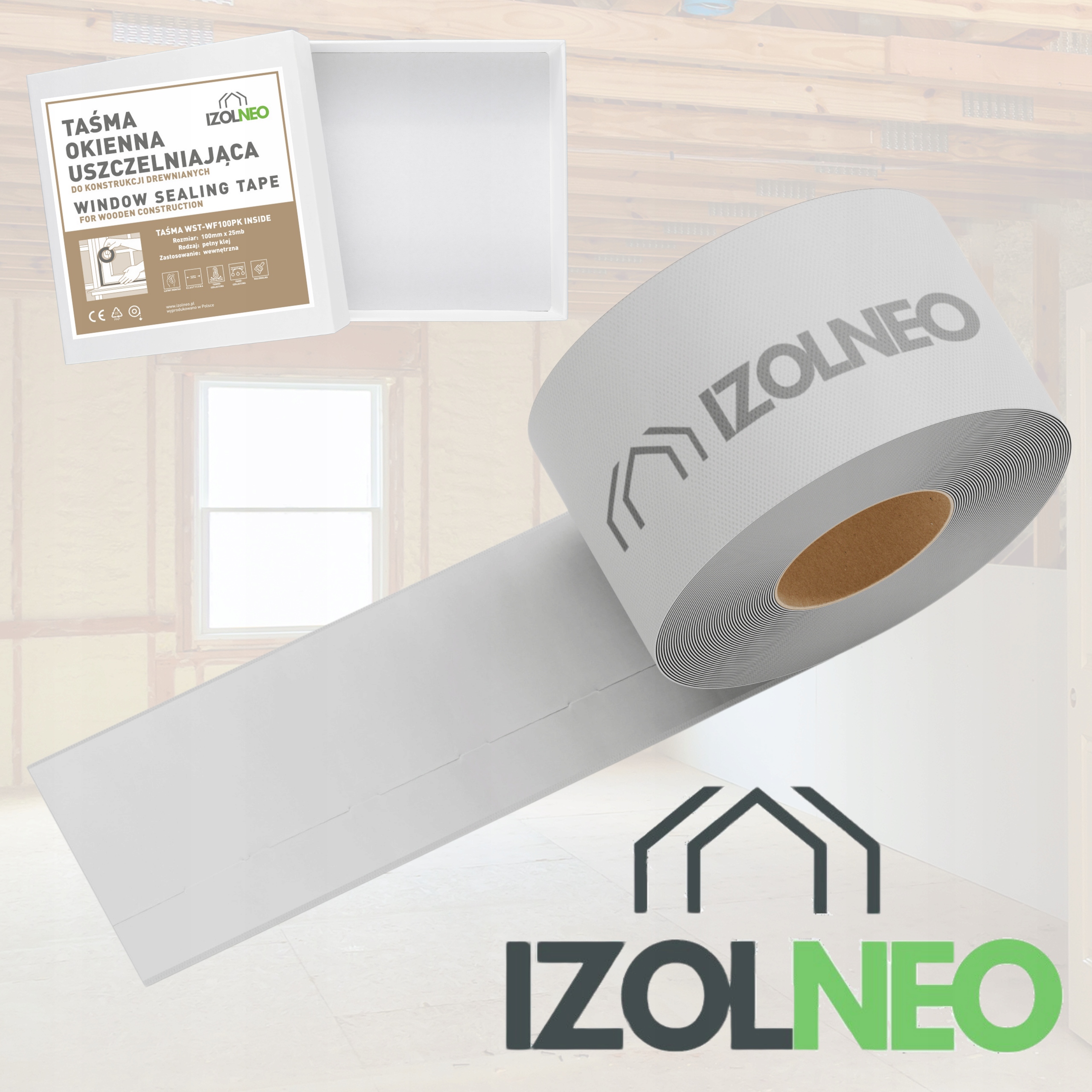 Taśma uszczelniająca do okien konstrukcji z drewna | wewnętrzna | 100x25mb Długość 25 m