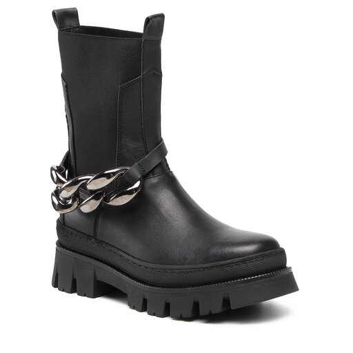 černé kožené dámské kotníkové boty s řetízkem, zateplené boty Karino 40