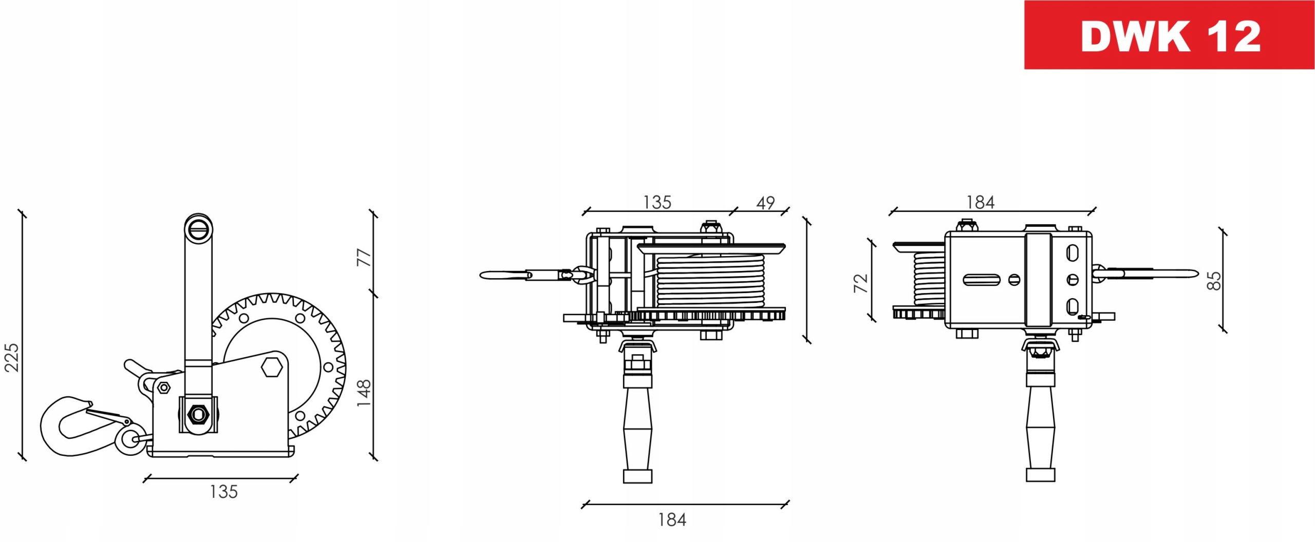 WYCIĄGARKA LINIOWA RĘCZNA KORBOWA DWK 12 DRAGON WINCH 540kg EAN (GTIN) 5903140650843