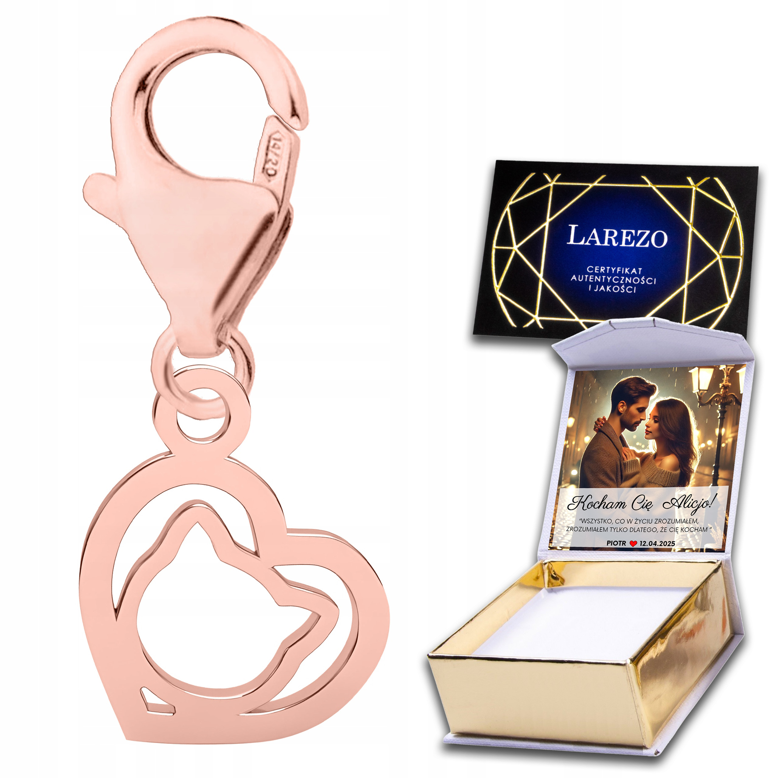 Pozlacený přívěsek Závěsné srdce s kočičkou Zvíře Přítel Potisk