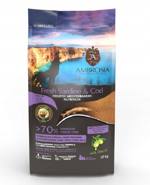 Levně Suché Krmivo pro psa Ambrosia Mediterranean Light Sardinka a příčesek 5 kg