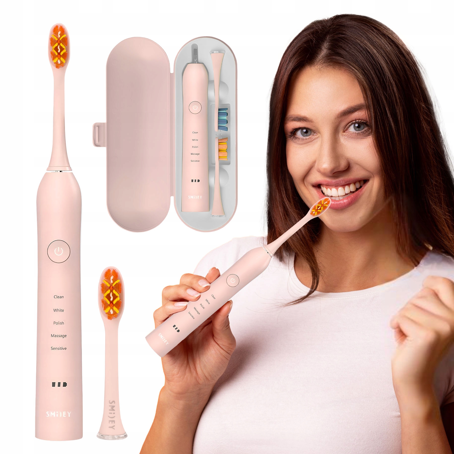 Szczoteczka Soniczna do zębów Elektryczna 96tys r/min Indukcja Etui Różowa