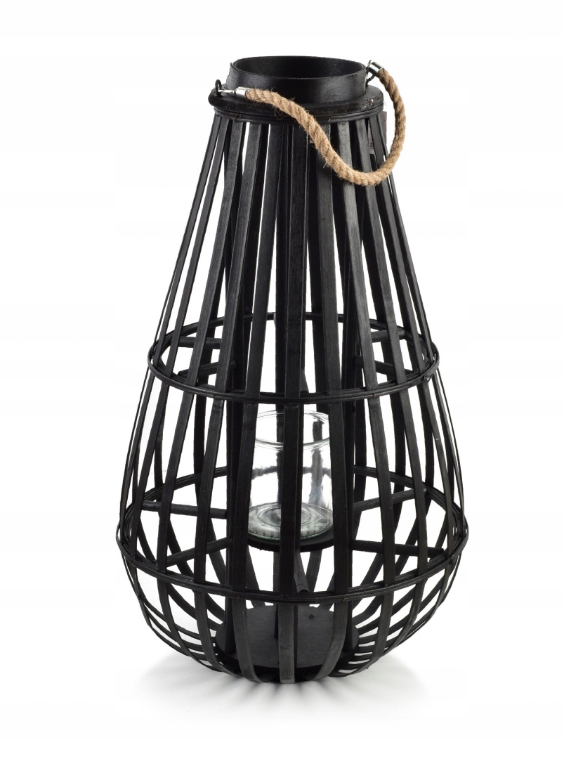 Prútený čierny lampáš lampa sviečka terasa Lucie
