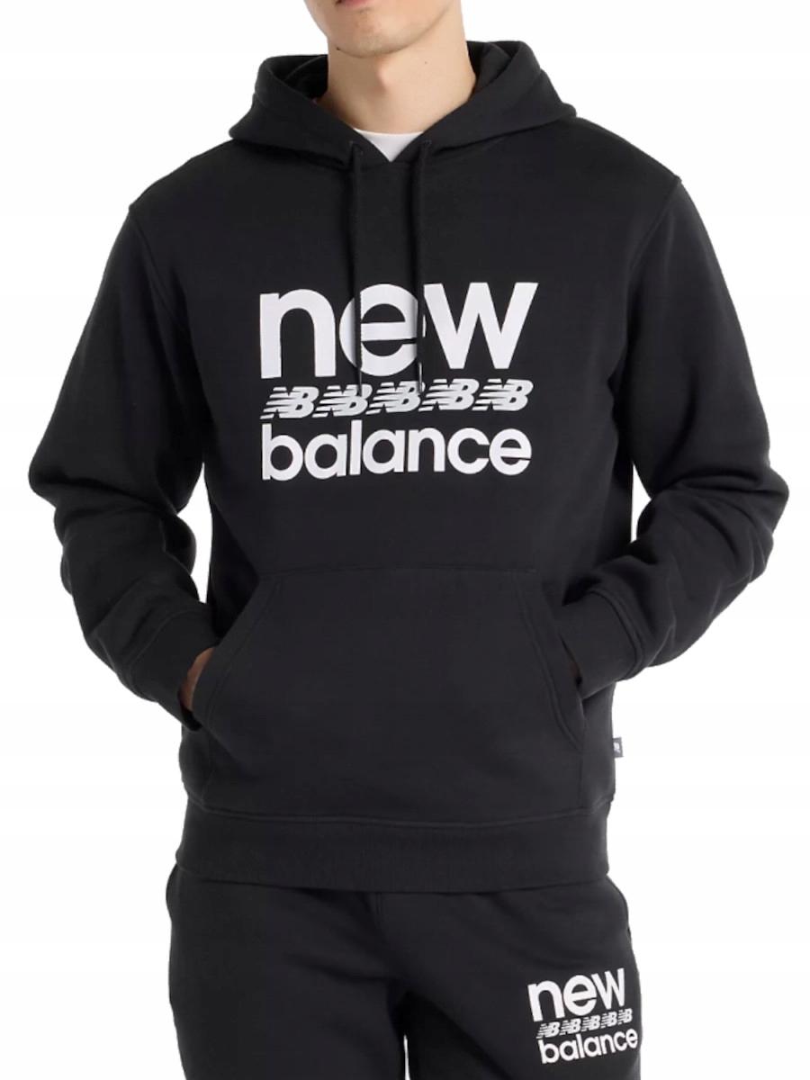 pánská mikina New Balance MT51941BK, teplá bavlna, s kapucí , černá, velikost L