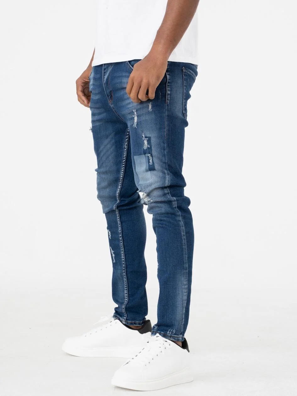 Pánské Džínové Kalhoty S Módními Poškozeními Skinny Modré i8 Denim 30