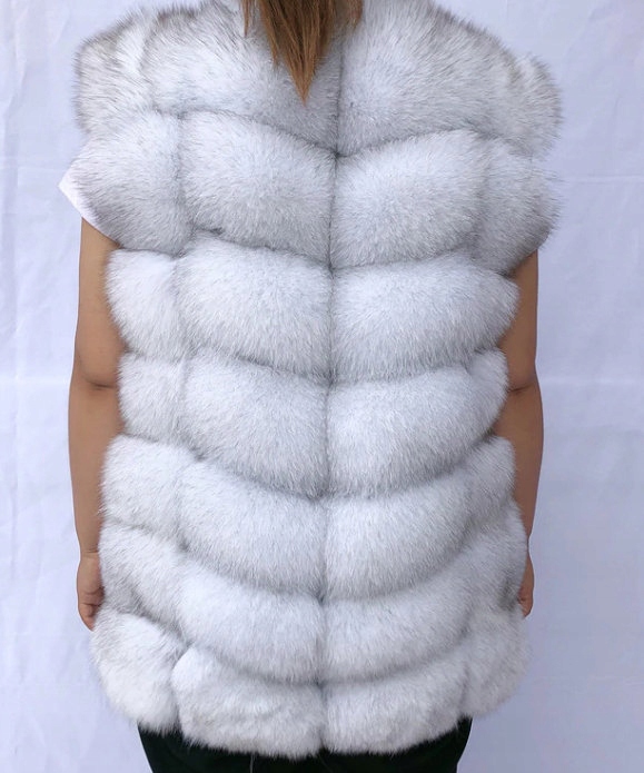 Lux Kamizelka Futro naturalne z Lisa Kolory 34 XS Kaptur bez kaptura