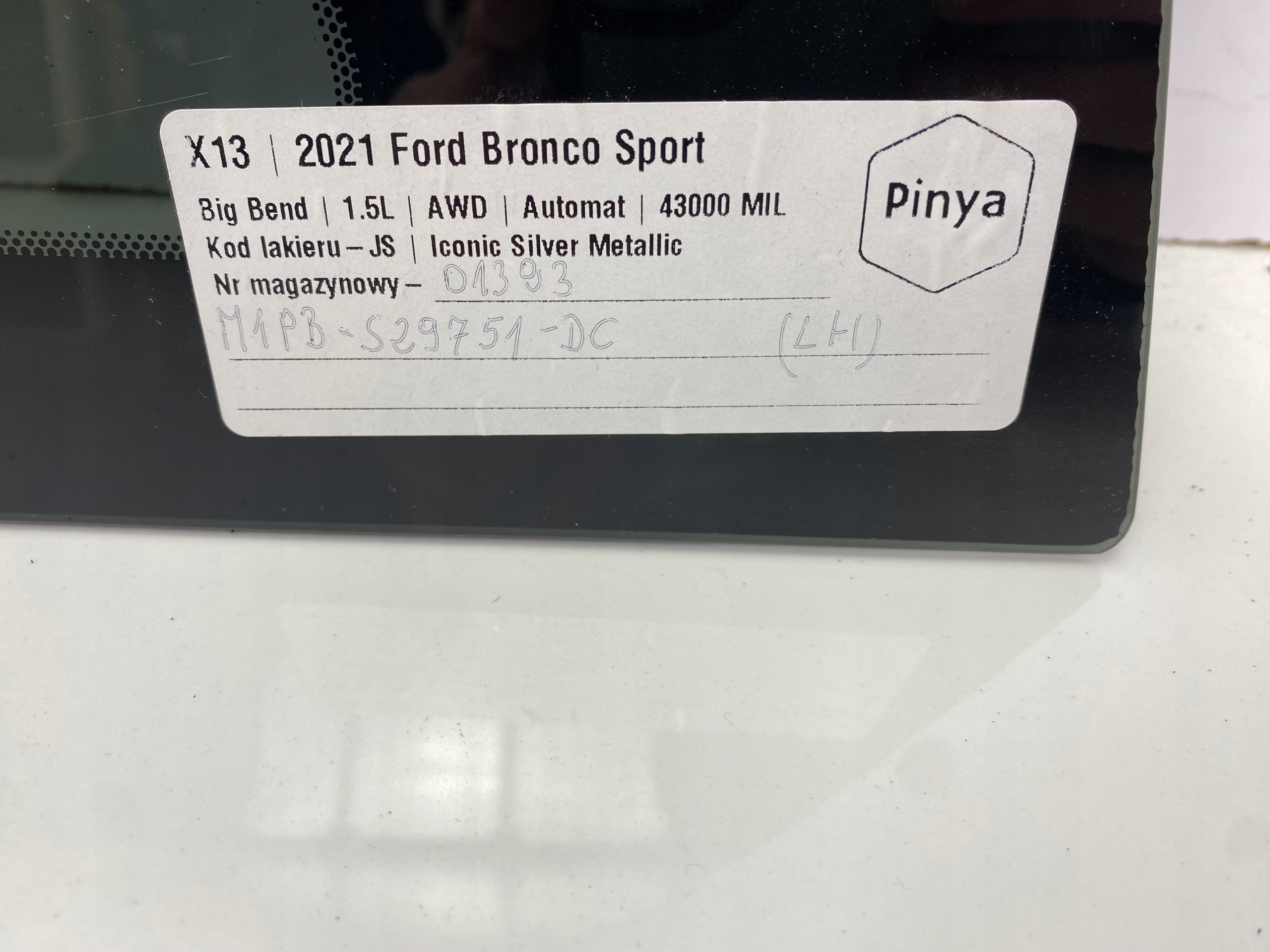 window rear side bodywork left Ford Bronco Sport 2020+ USA