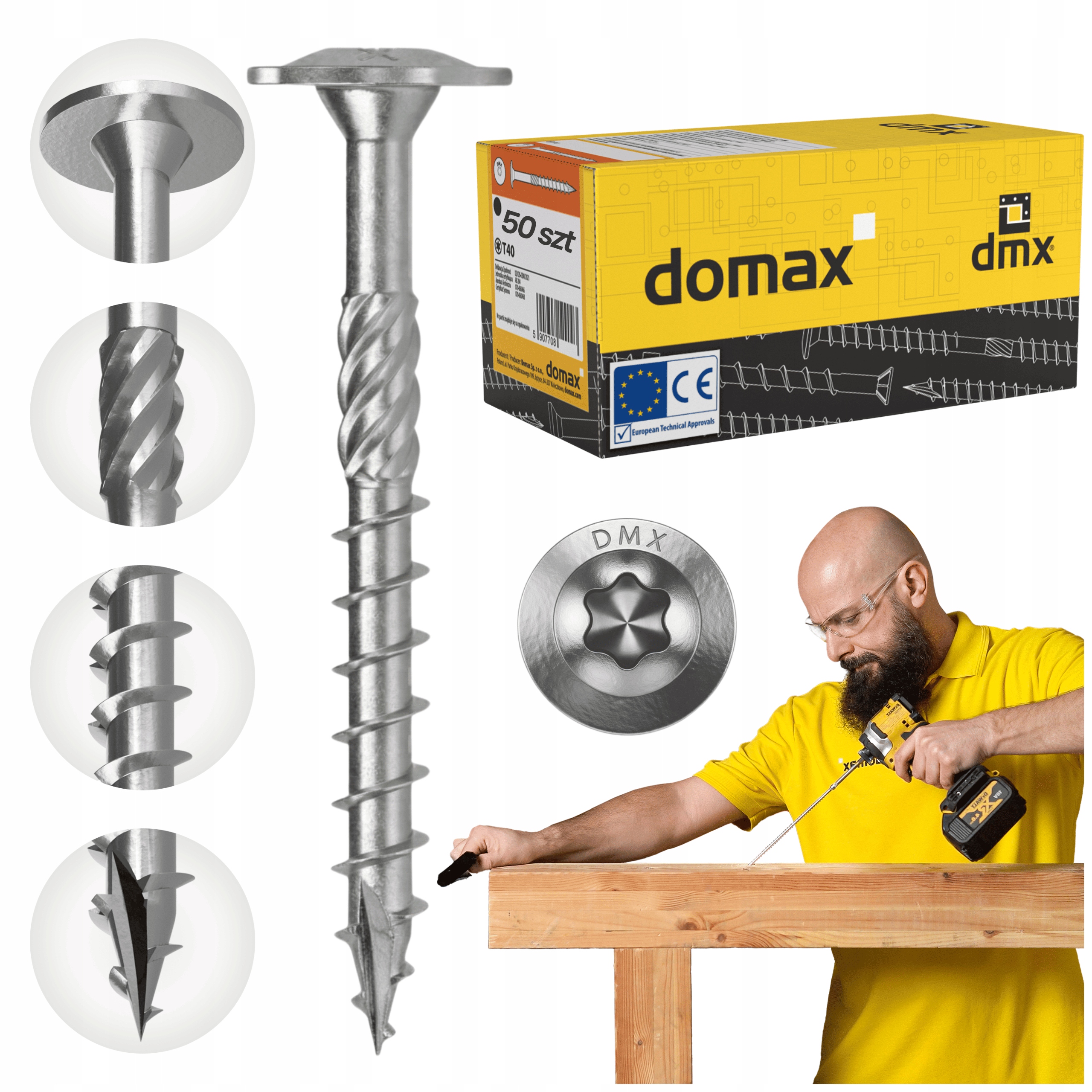 Tesařské Vruty Do Dřeva 8x380 Talířové Torx 50 Ks Domax Ct Stříbrné