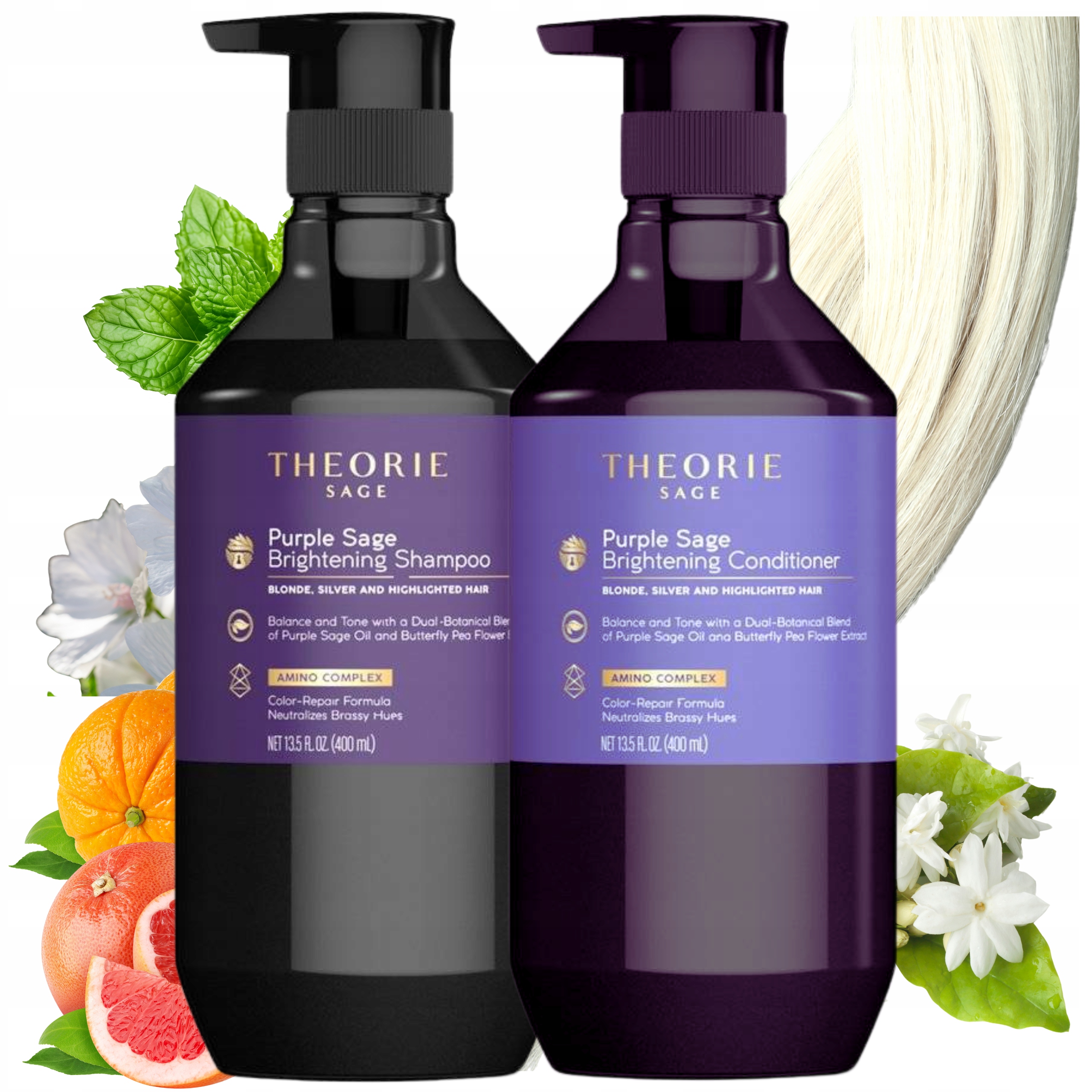 Theorie Szampon Odżywka Do Włosów Blond Srebrnych Zestaw Rozjaśniający