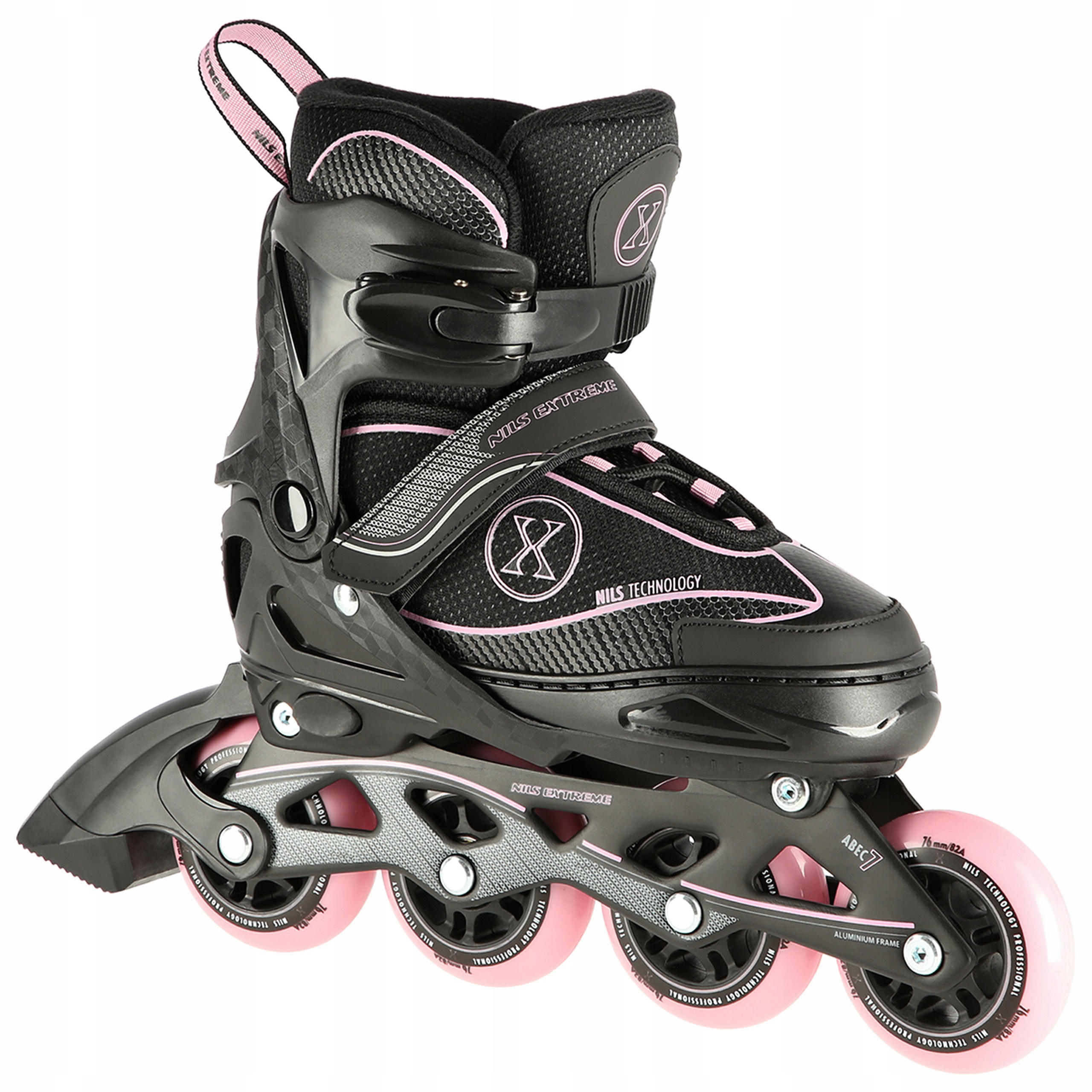 Łyżworolki Nils Extreme NA11008 czarno-różowe rozm. M 35-38 ABEC7
