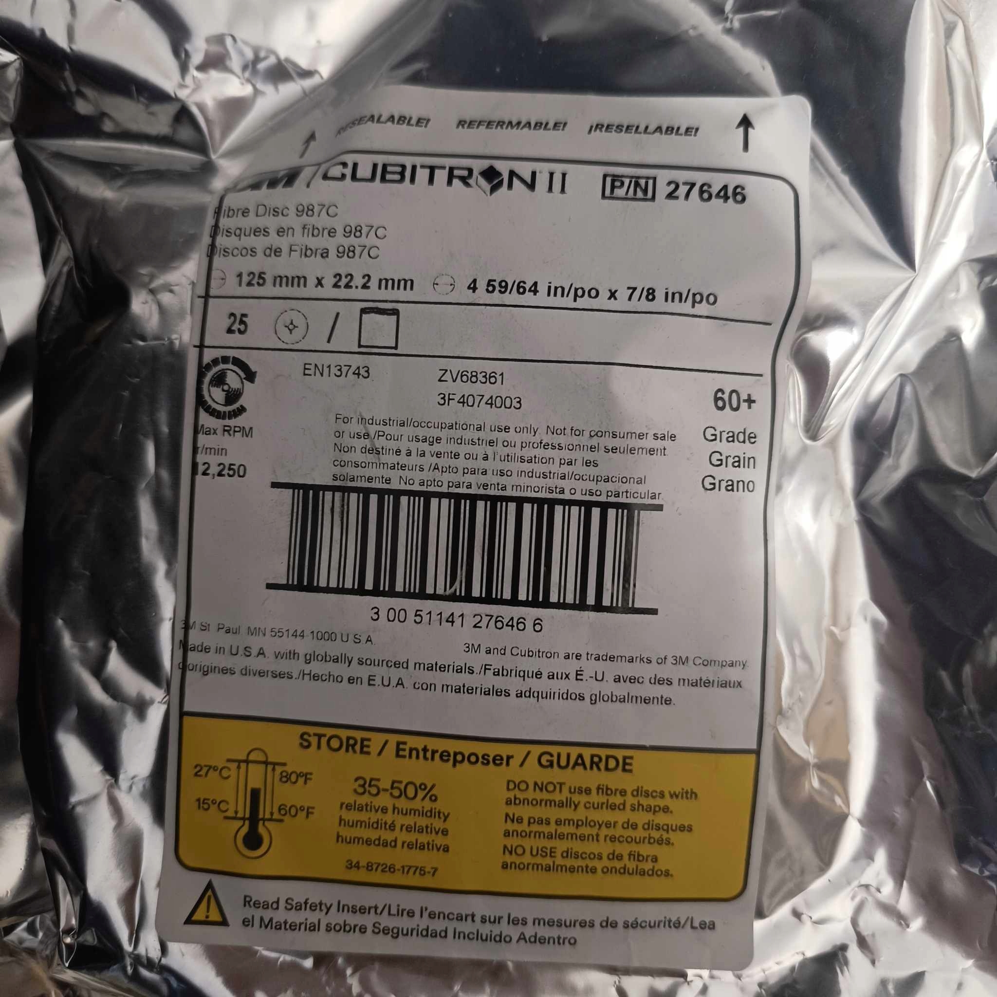 Dysk Fibrowy Fibra 3M Cubitron 3M 987C p60 125x22 Do Stali Nierdzewnej Inox