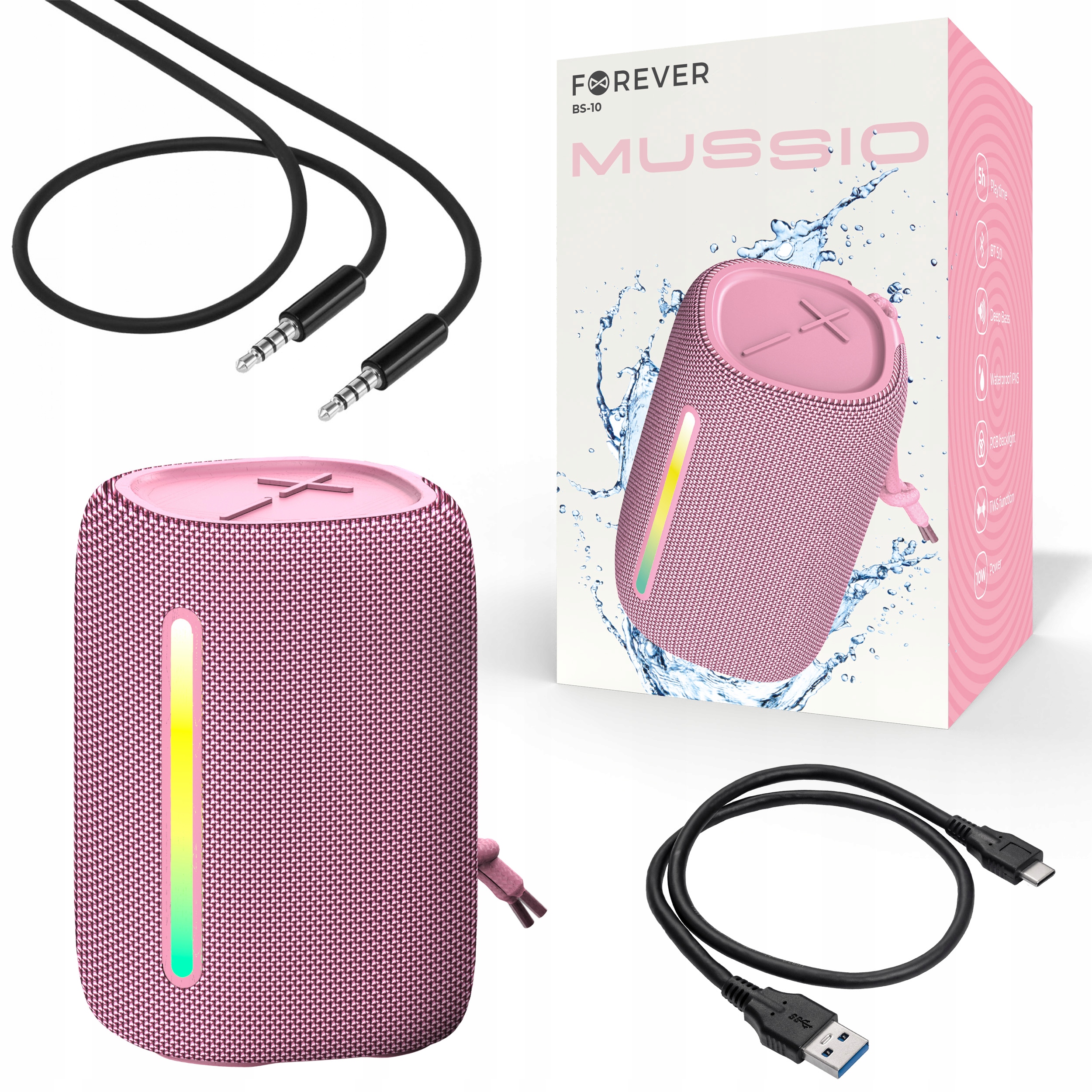 Głośnik Bluetooth przenośny RGB TWS 10 W różowy - Sklep, Opinie, Cena w  Allegro.pl
