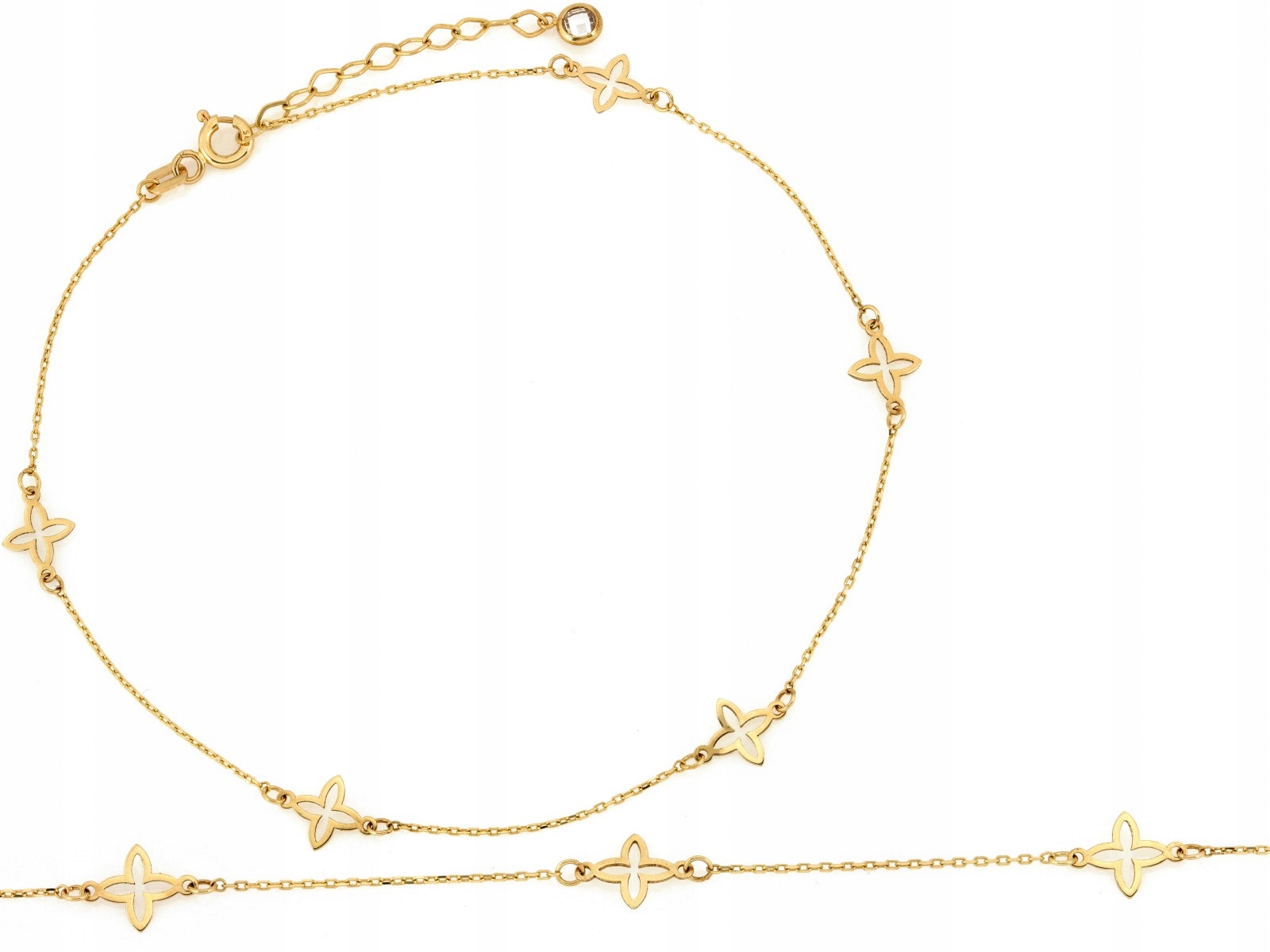 Zlatý náramek 585 14k jemný s řetízkovými květy 1.12g dárek