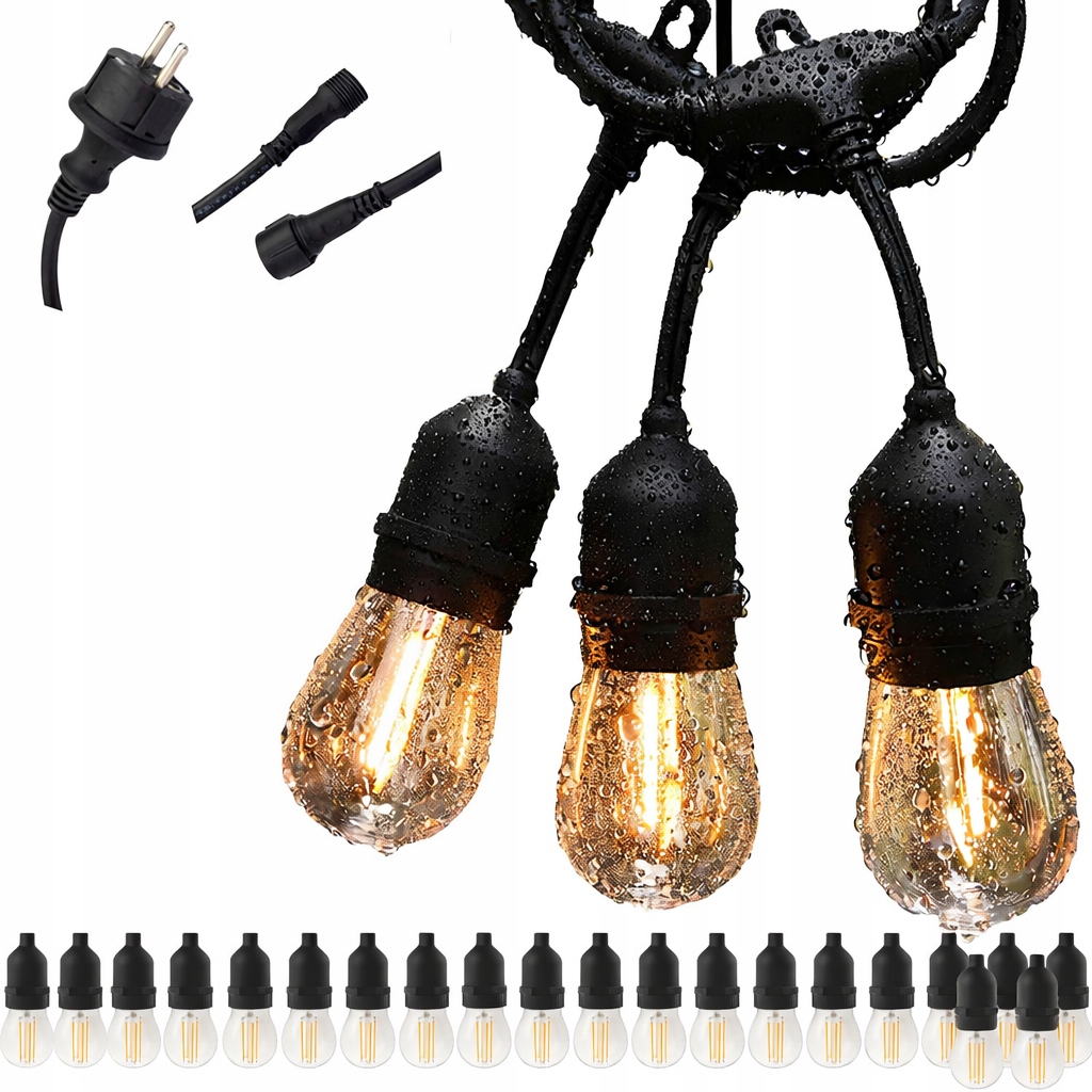 Venkovní Zahradní Girlanda 15 m 31 x Led žárovka 1 W Hustá, vodotěsná