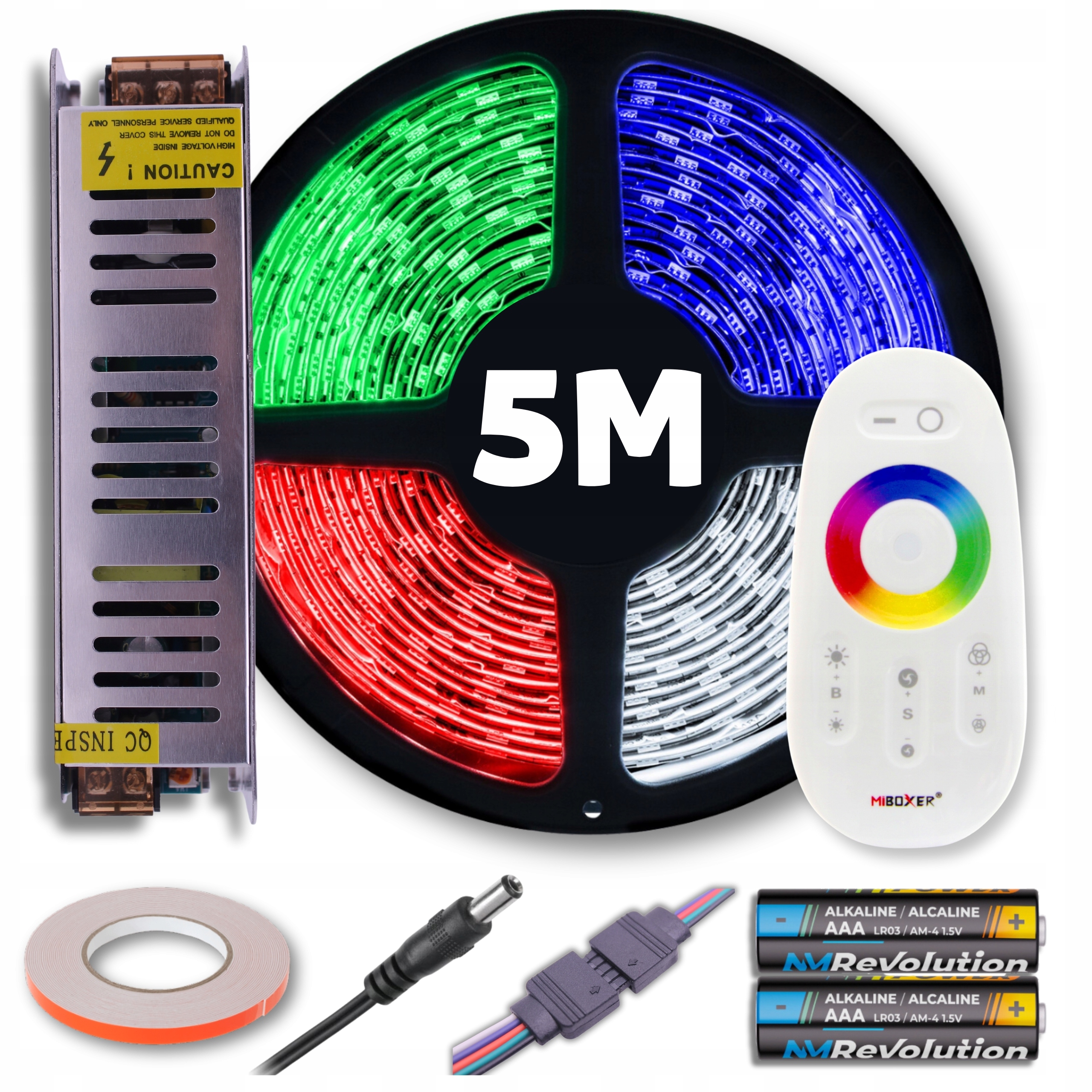 Set Led pásek Rgb barevný bílý studený s dálkovým ovládáním a napájecím zdrojem 5M 12V
