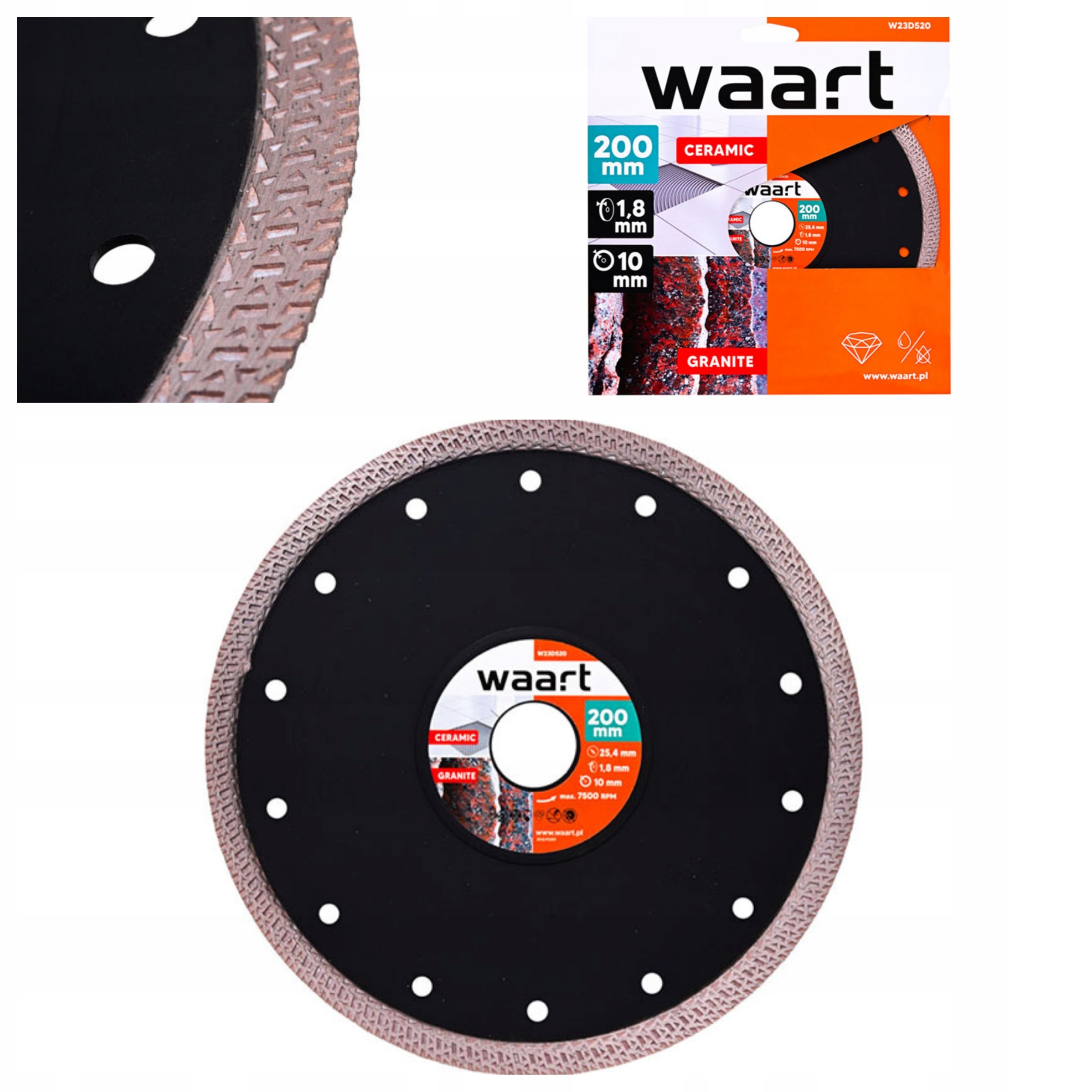 Tarcza diamentowa do Gresu, Ceramiki,cegły 200 x 25.4 warkoczowa Waart