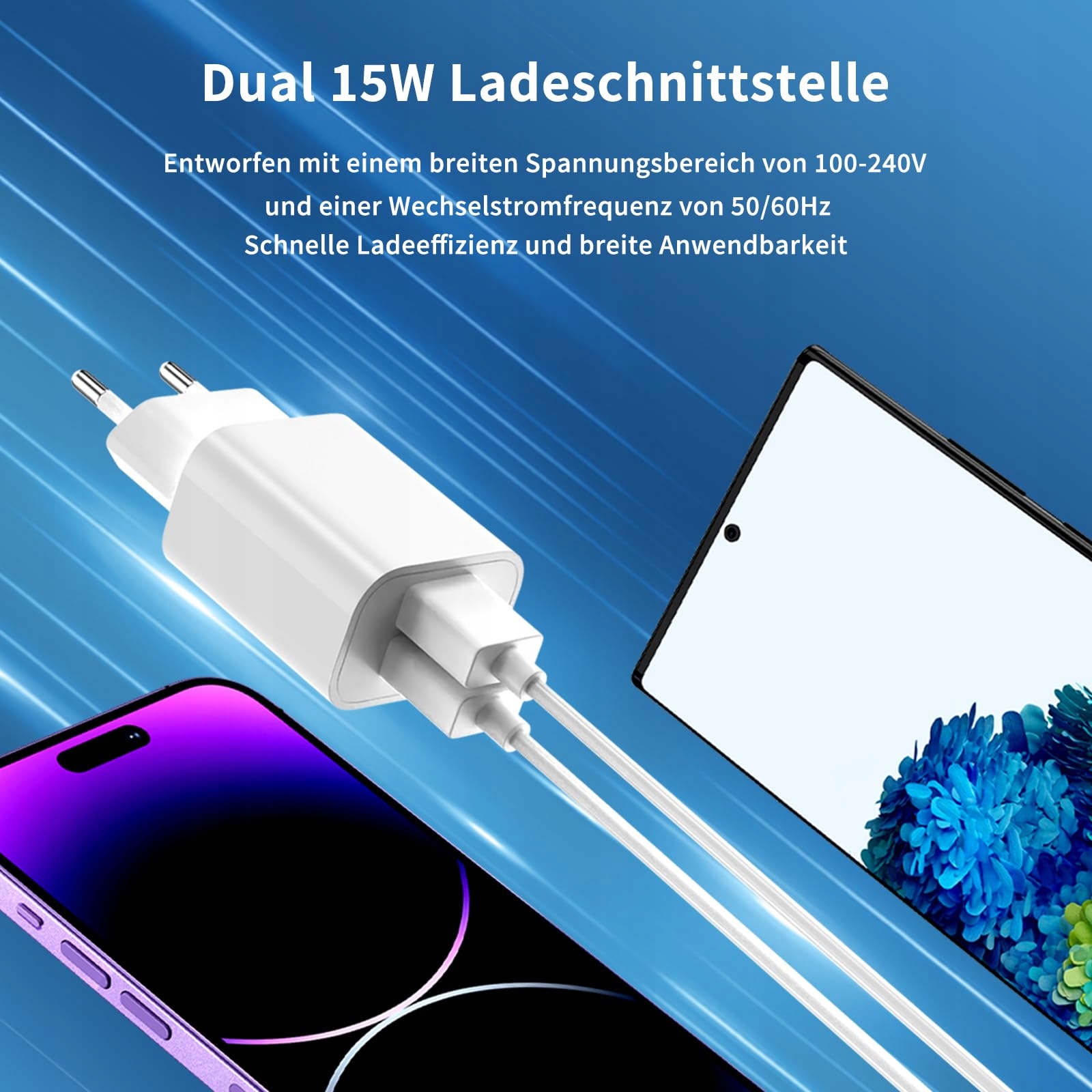 Zestaw 4 USB ŁADOWARKA DO IPHONE 16 15 14 PLUS PRO MAX ANDROID — miniatura 3
