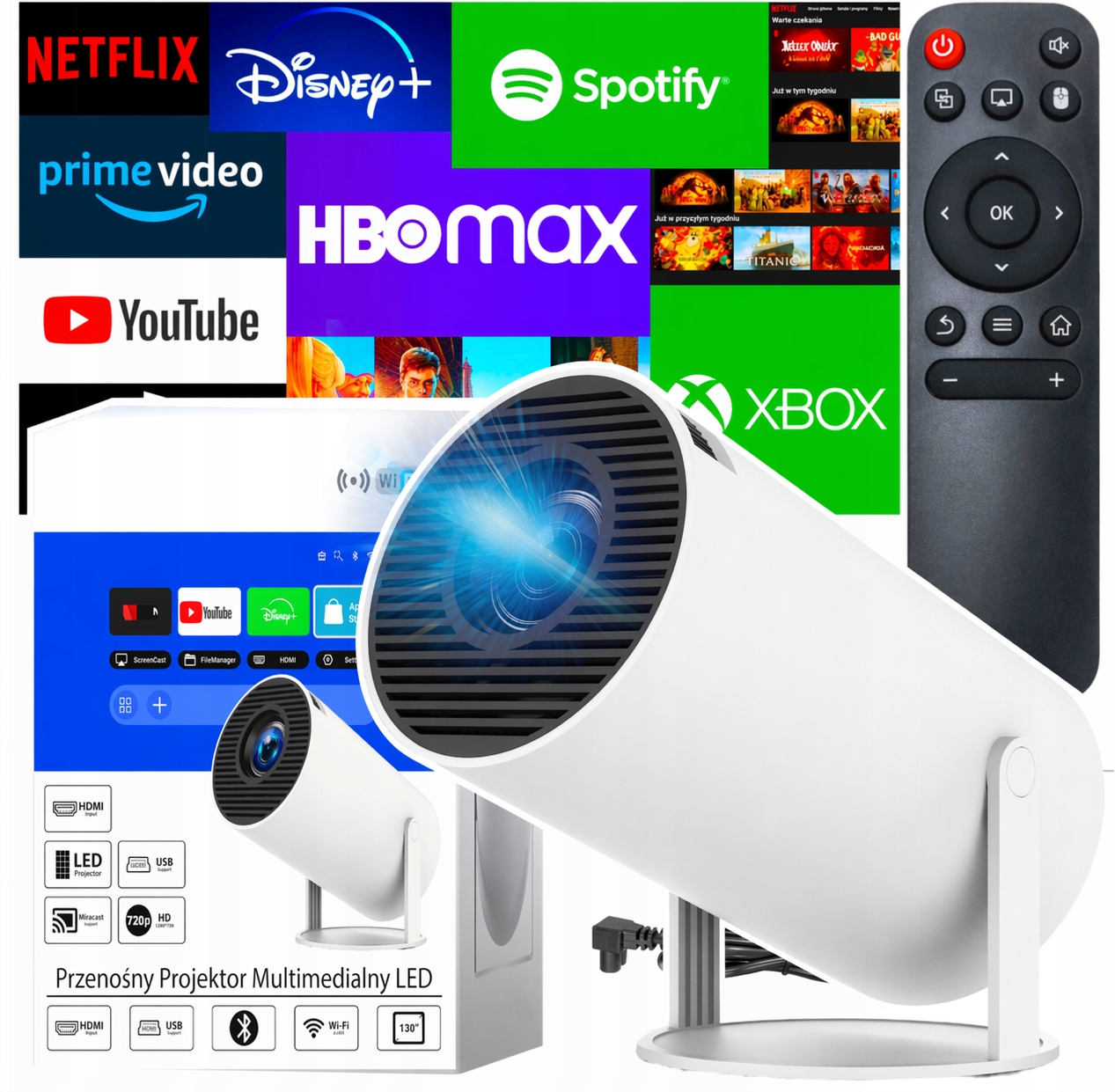 Projektor Android Tv 4K Wifi Full Hd Přenosný Smart Reproduktor HY300
