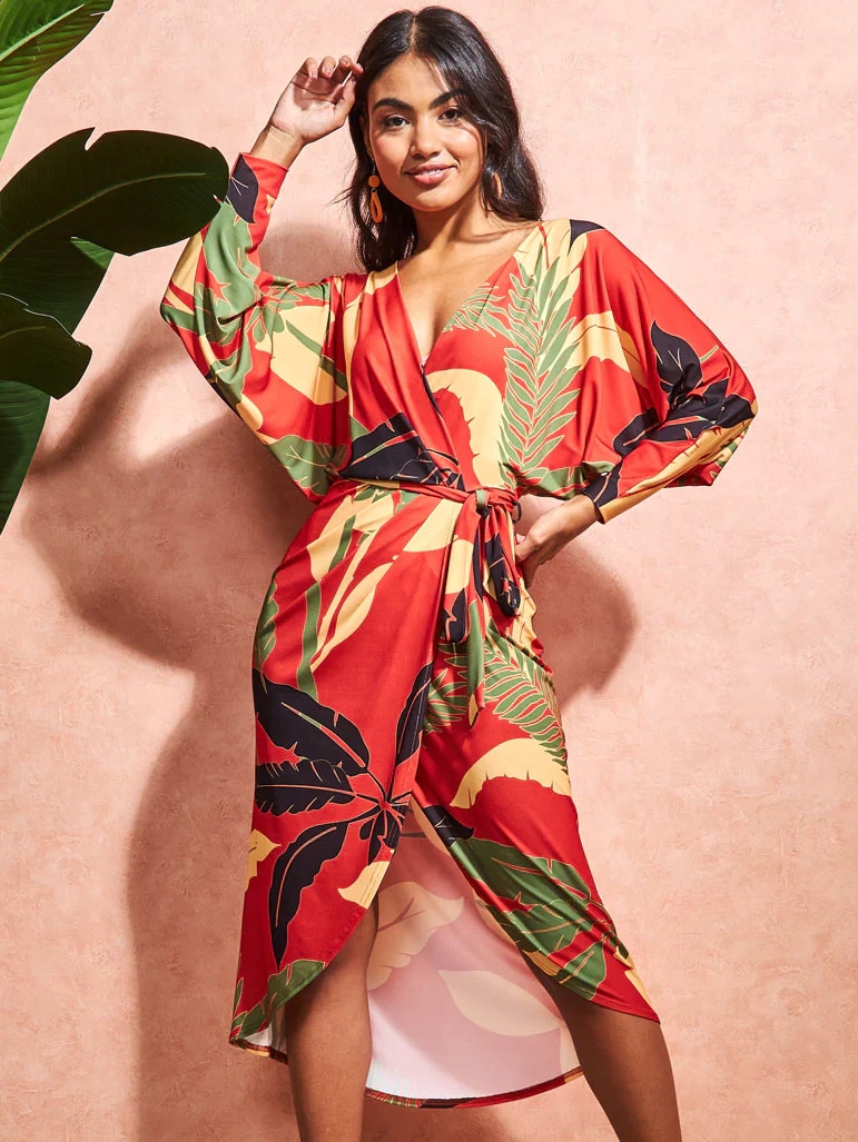 Sukienka Kopertowa Pomarańczowa Tropical XXL