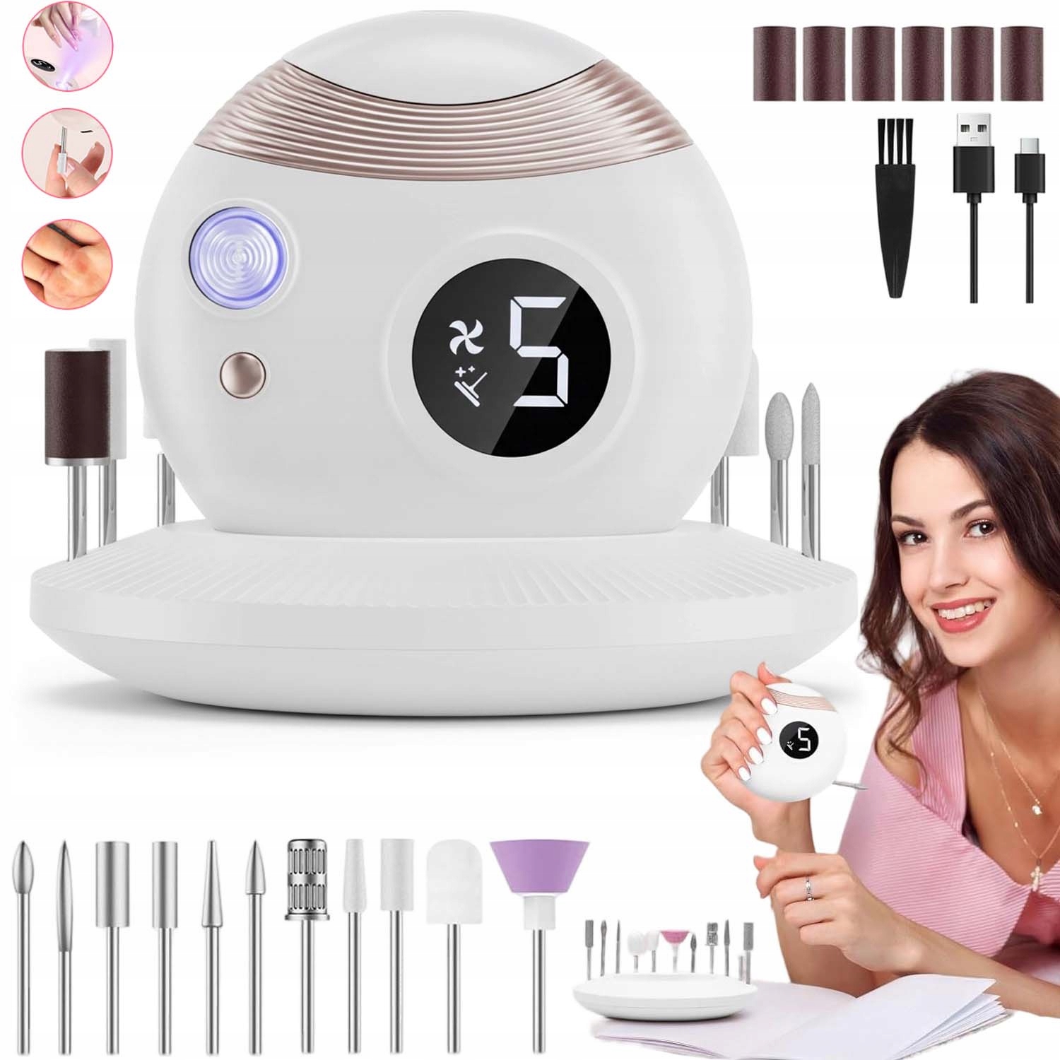 Elektrický Turistický Odstřihovač Na Nehty Bruska Leštička Usb Led Malá