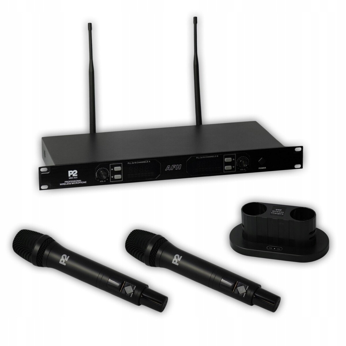 Bezdrôtový dvojitý ručný mikrofón s indukčnou nabíjačkou Mbd 822 P2