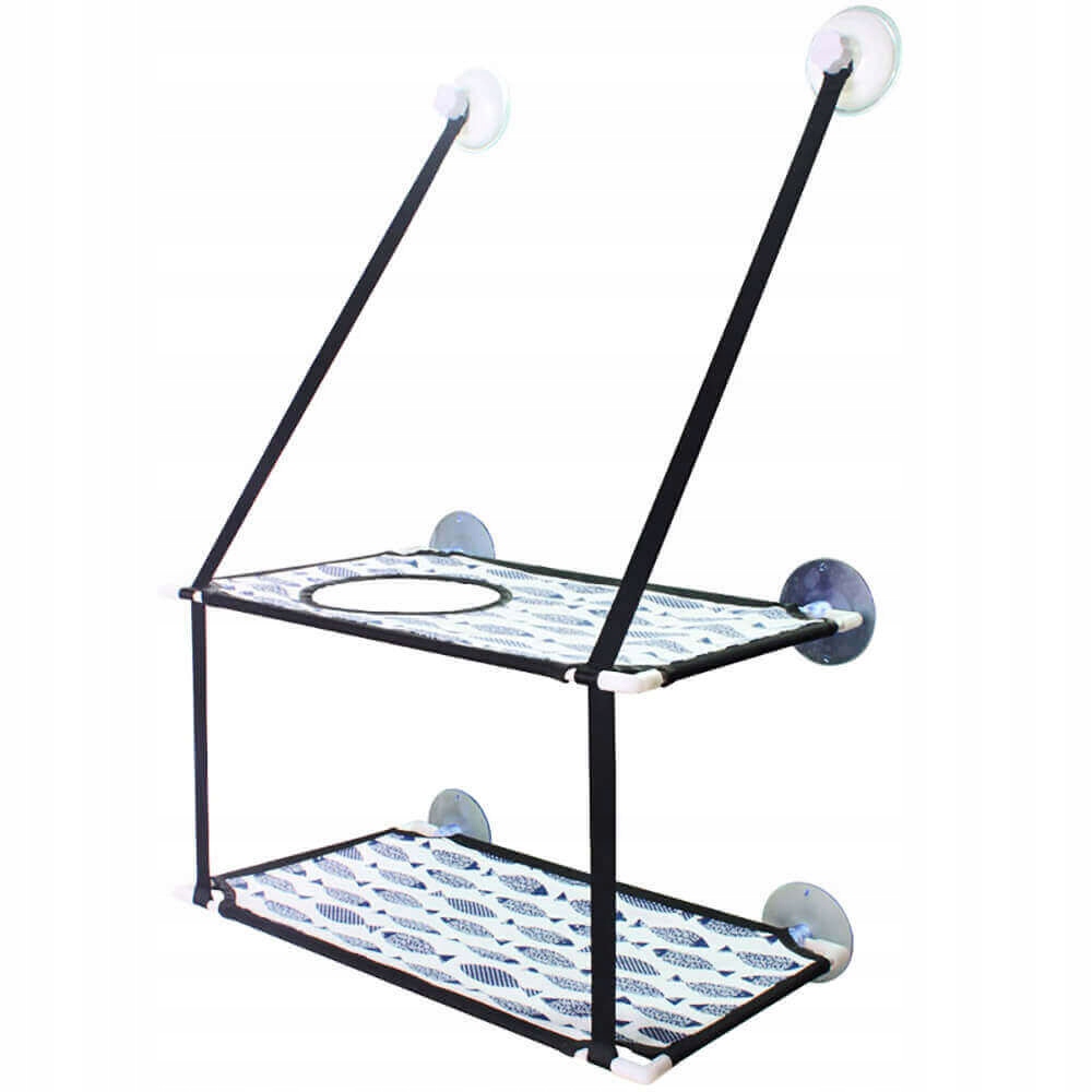 Levně Dvoupatrová houpací síť pro kočky připevněná k oknu Emar Modrá