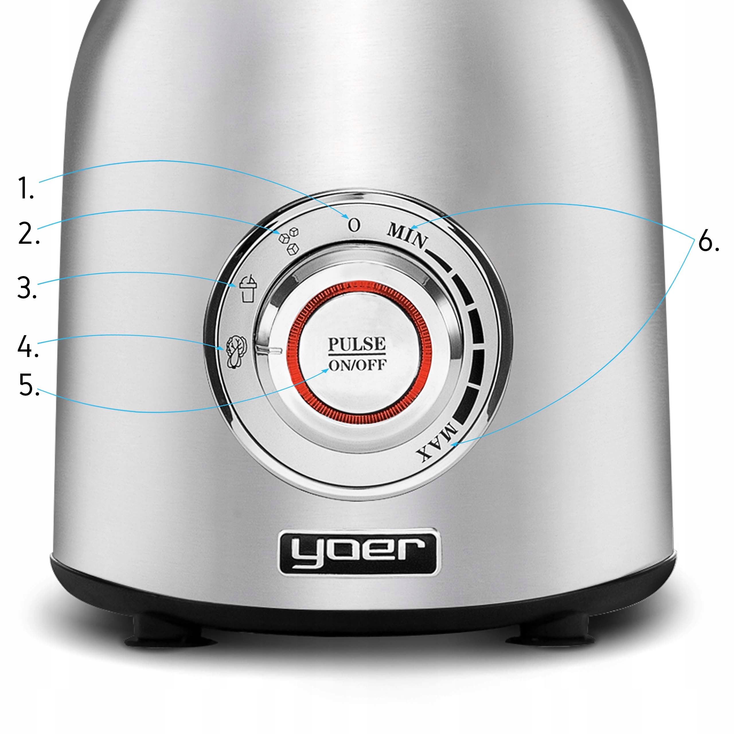 4w1 Blender kielichowy Szklany Mikser Yoer INOX 2,4L 1800W +2 kubki +MŁYNEK Model Titano