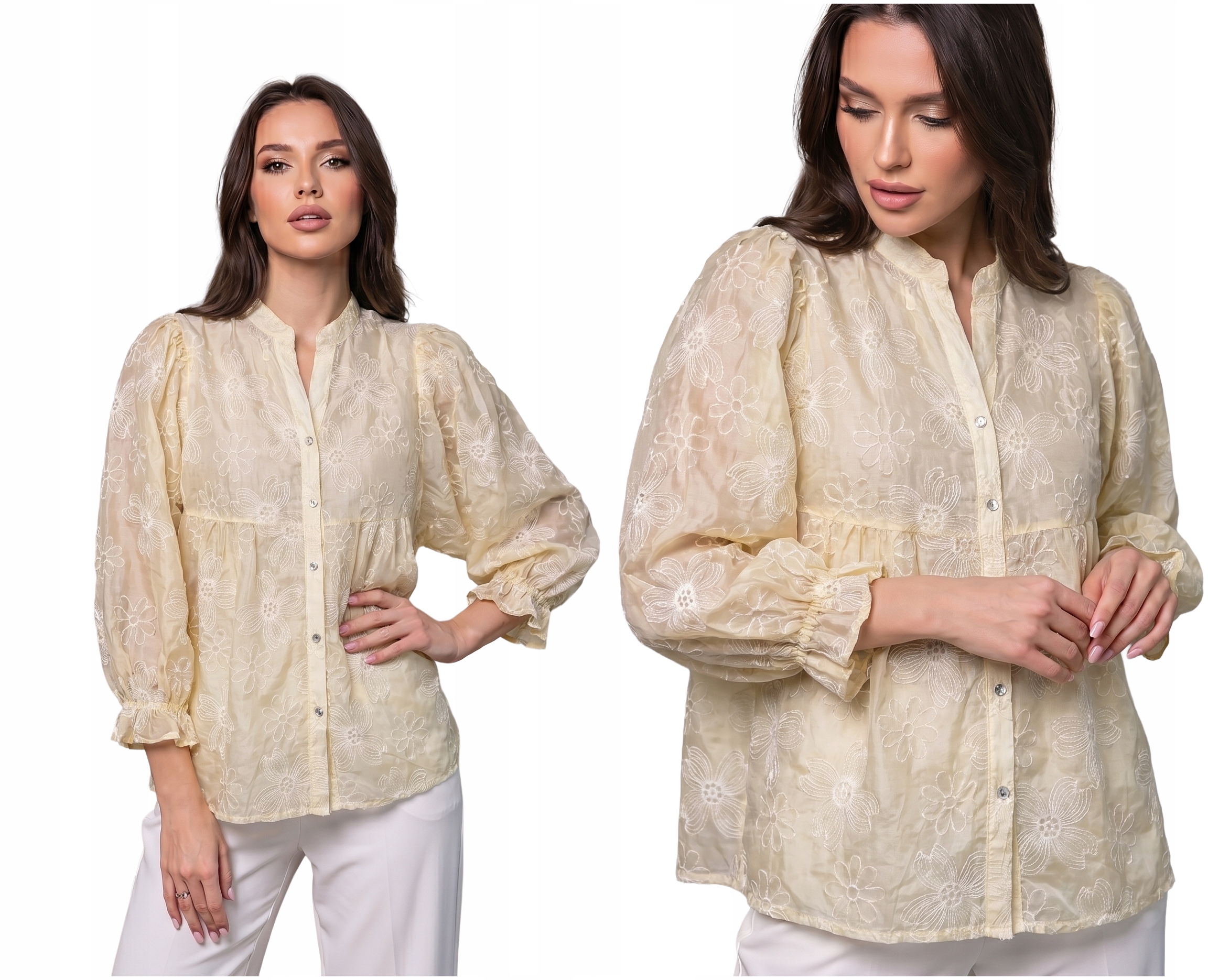Elegantní Dámská Halenka S Květinami, Vyšívaná, Lehká, Premium Minth, Žlutá