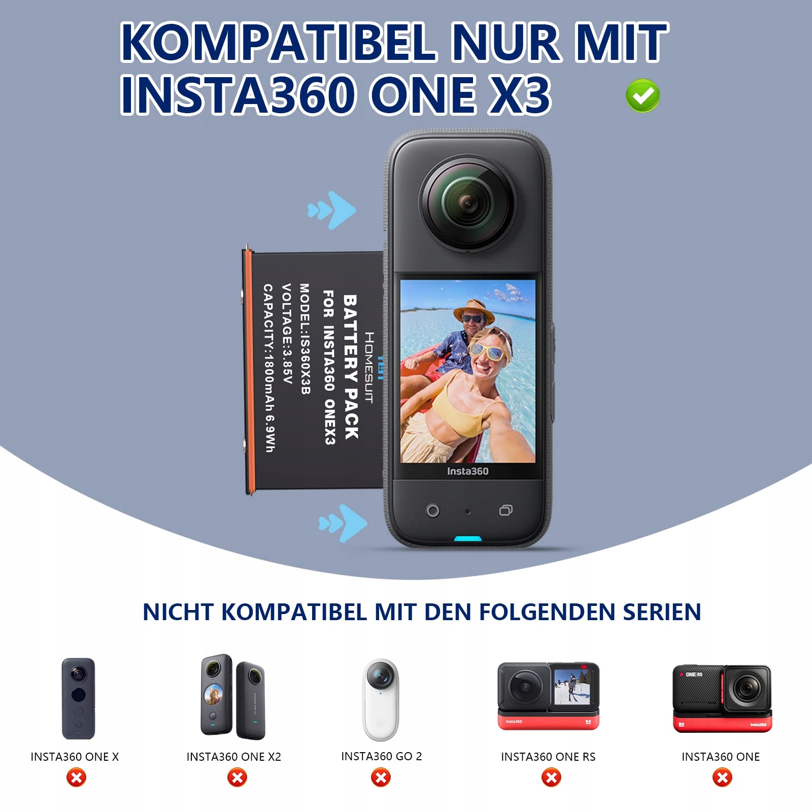 HOMESUIT Zestaw Akumulatorów 1800mAh i Ładowarka USB LED do X3 — miniatura 2