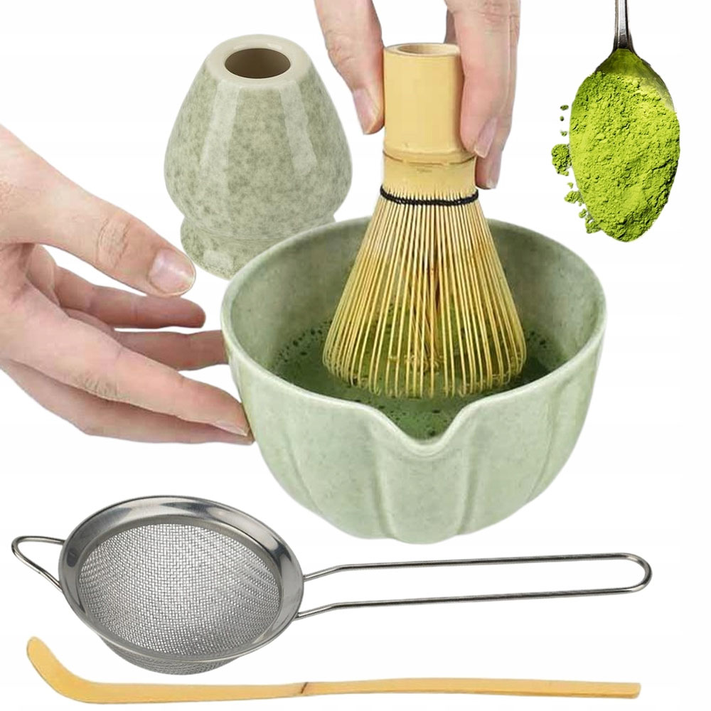 Levně Porcelánová sada na čaj Matcha s bambusem, mikrovlnná trouba, myčka nádobí