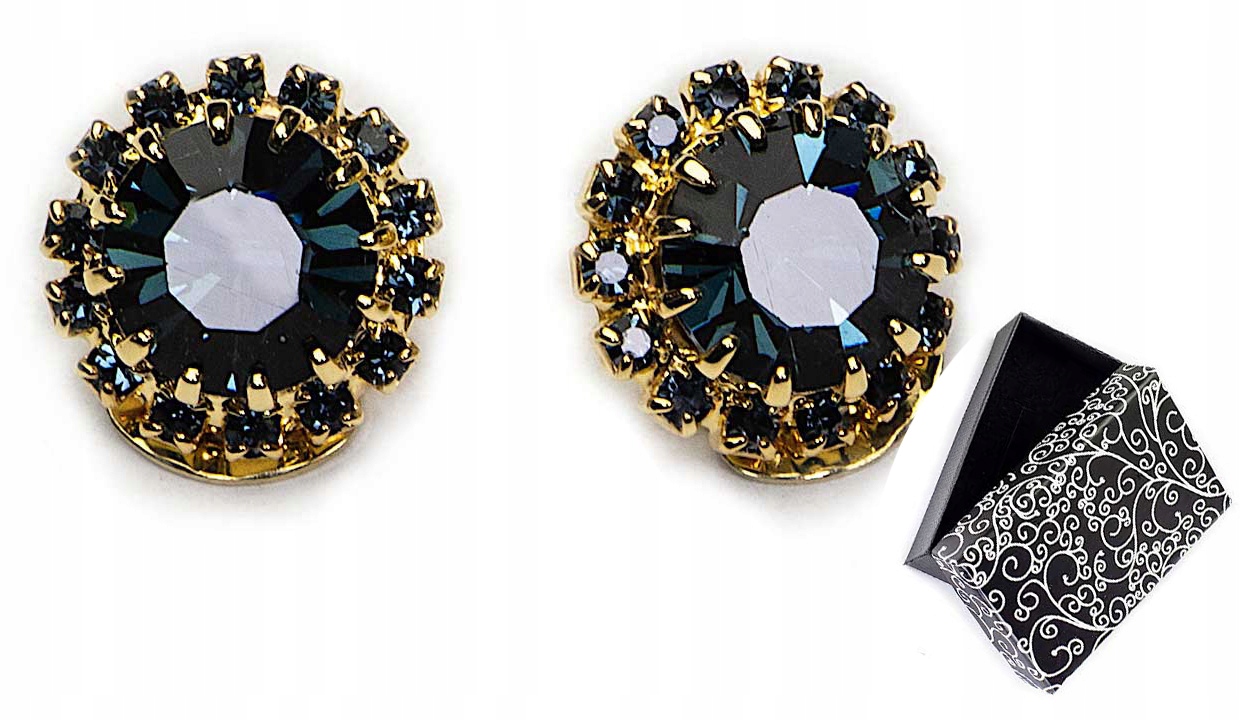 

Klipsy Granatowe Złote Z Dużym Kryształem Na Ucho