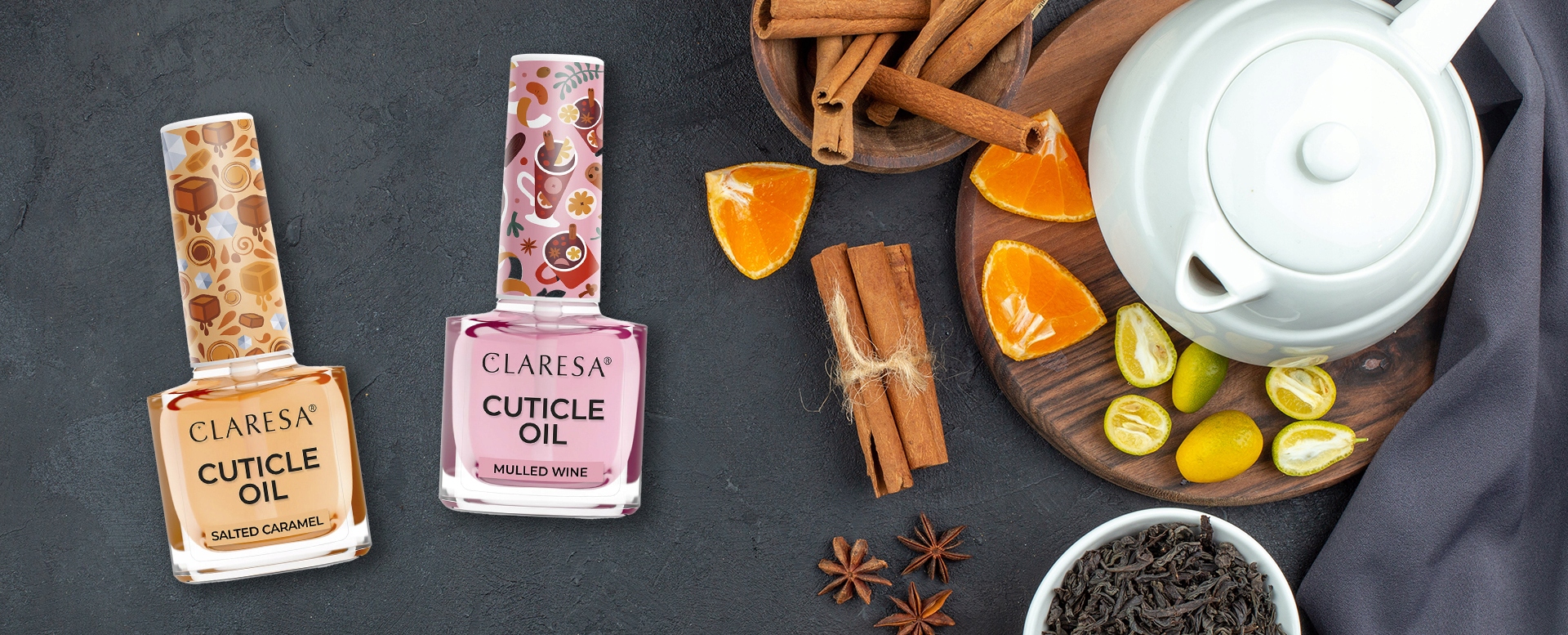 CLARESA OLIWKA DO SKÓREK SALTED CARAMEL ŚWIĄTECZNY AROMAT PALONEGO CUKRU Zapach cynamon wanilia