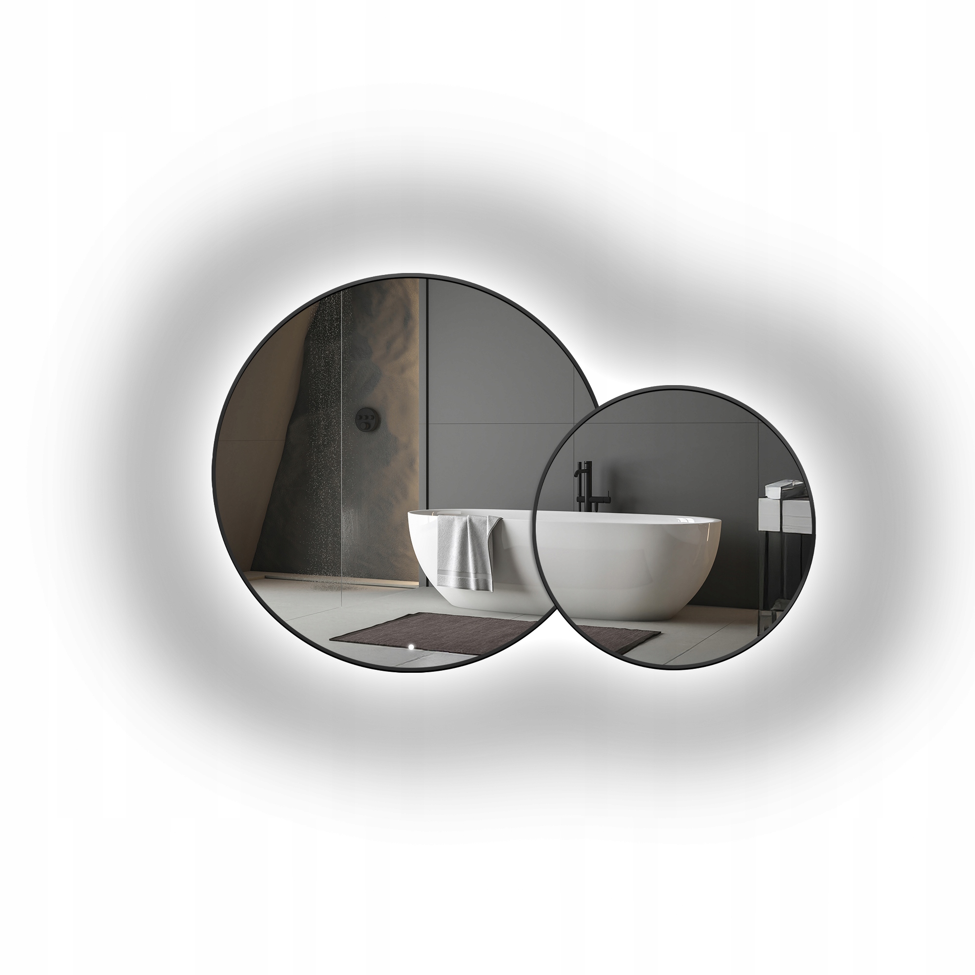 Sada kulatých Led zrcadel Dotti v černém rámu Mdf Slim Fi 80 Fi 58 cm
