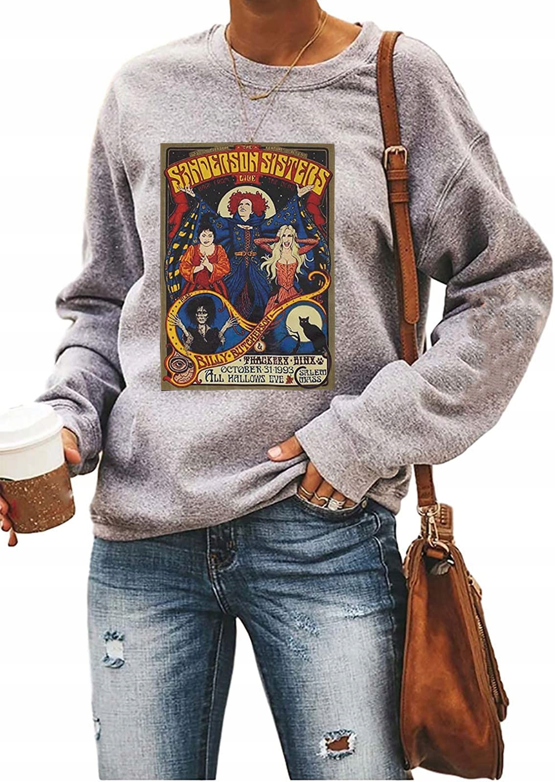 Ykomow Mikina Bez Kapuce Vintage Vzor čarodějnice Sanderson Šedá XL