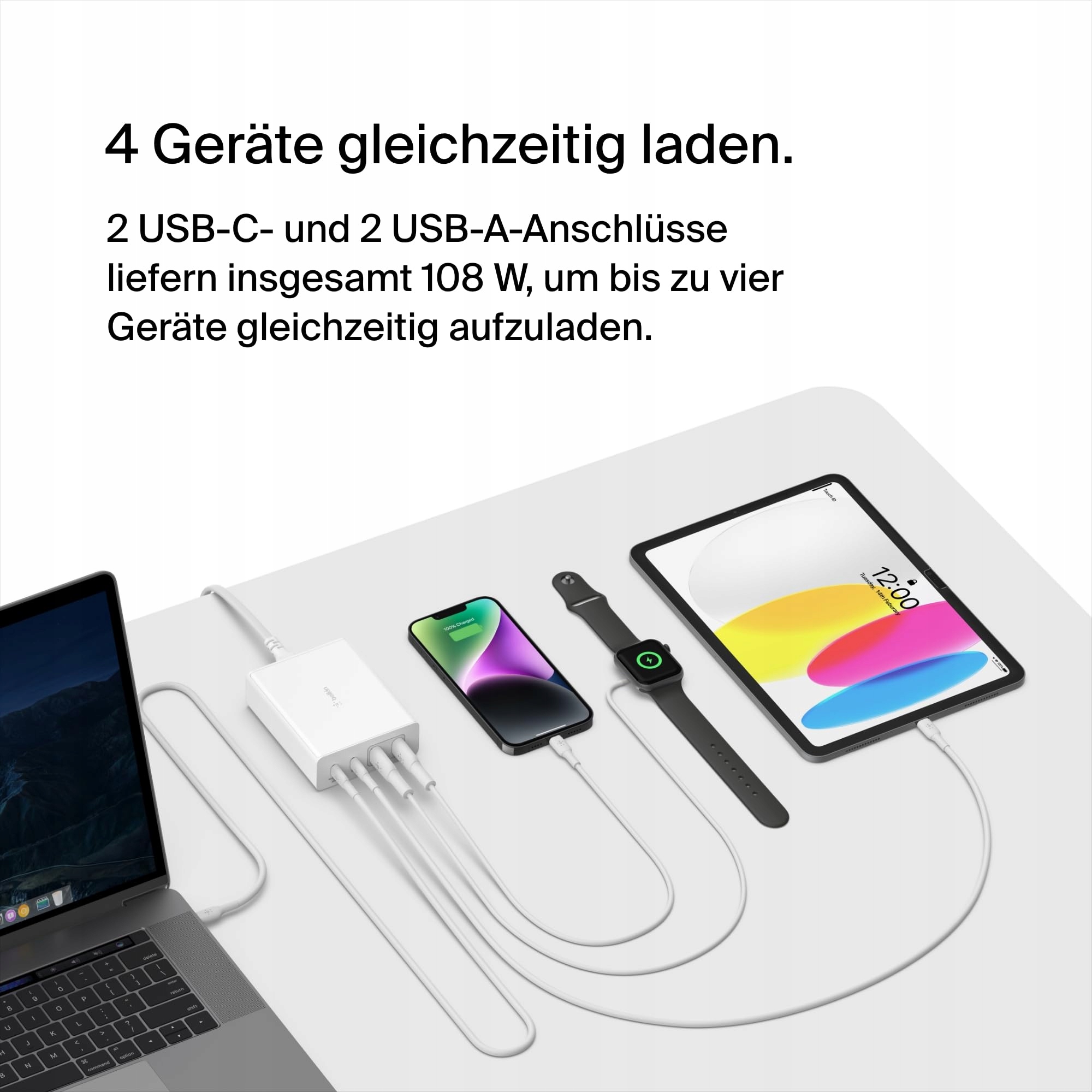 BELKIN Stacja Ładowania 108W USB GaN Szybka Ładowarka 2x USB-C 2x USB-A — miniatura 3