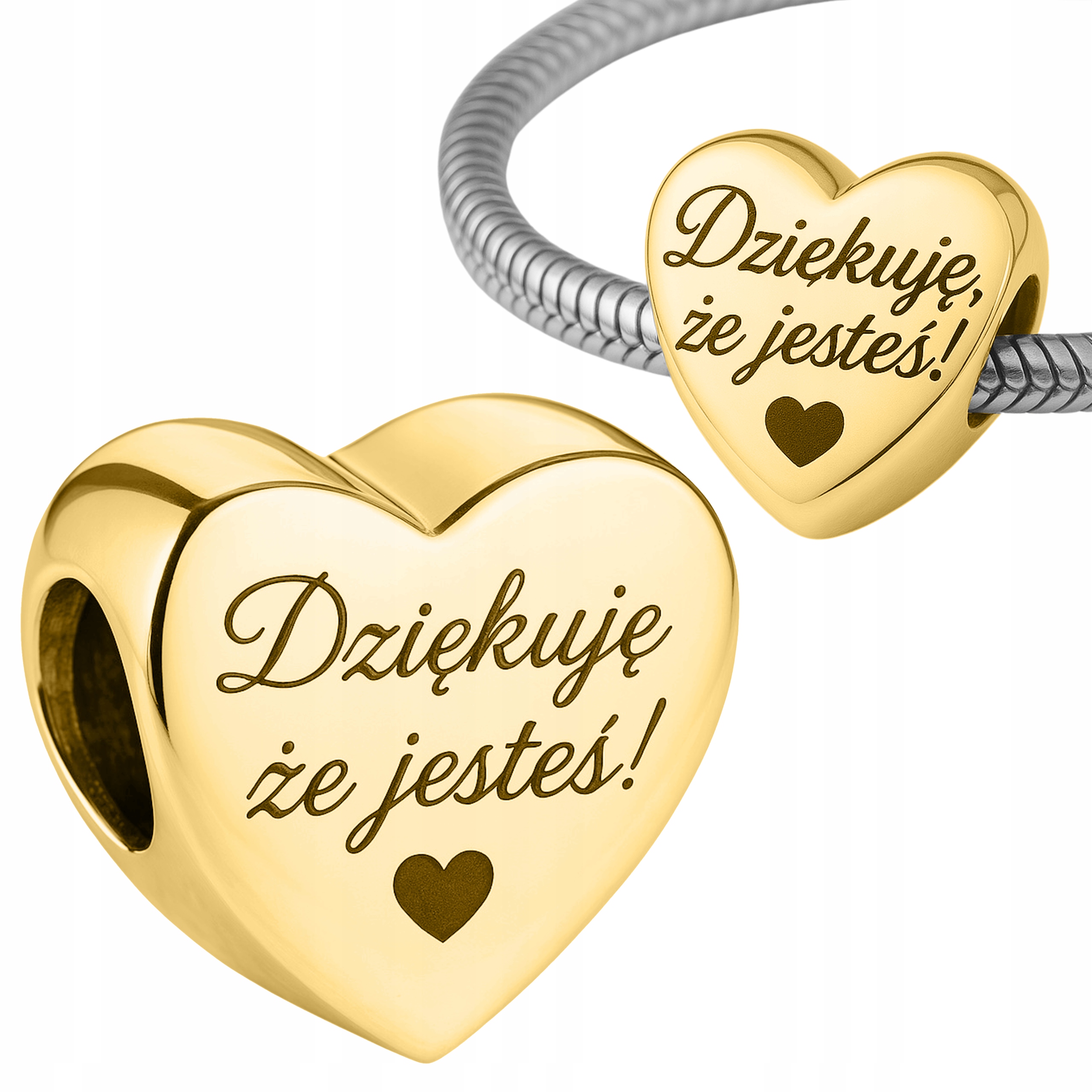 Zlatý Charms Srdce s nápisem Pozlacený Děkuji, že jste Stříbro 925 Gravírování