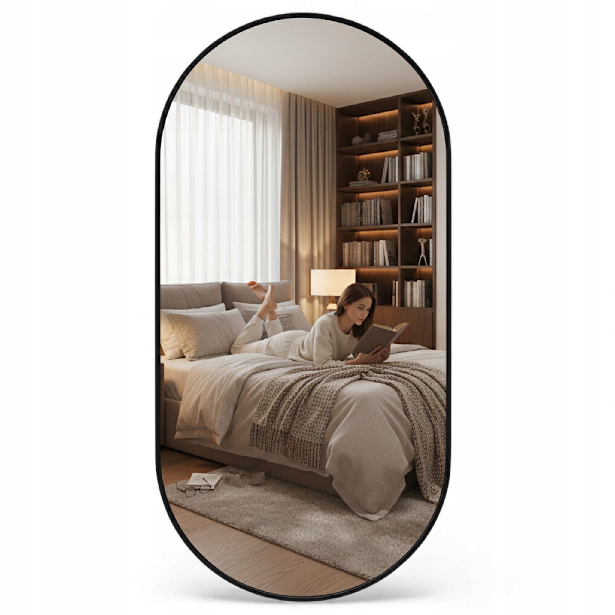 Lustro Owalne Rama Metalowa Loft Nowoczesne Łazienkowe Czarne 100x50 cm