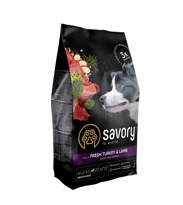 Levně Savory suché krmivo pro psy adult krůta jehněčí medium breed 3kg