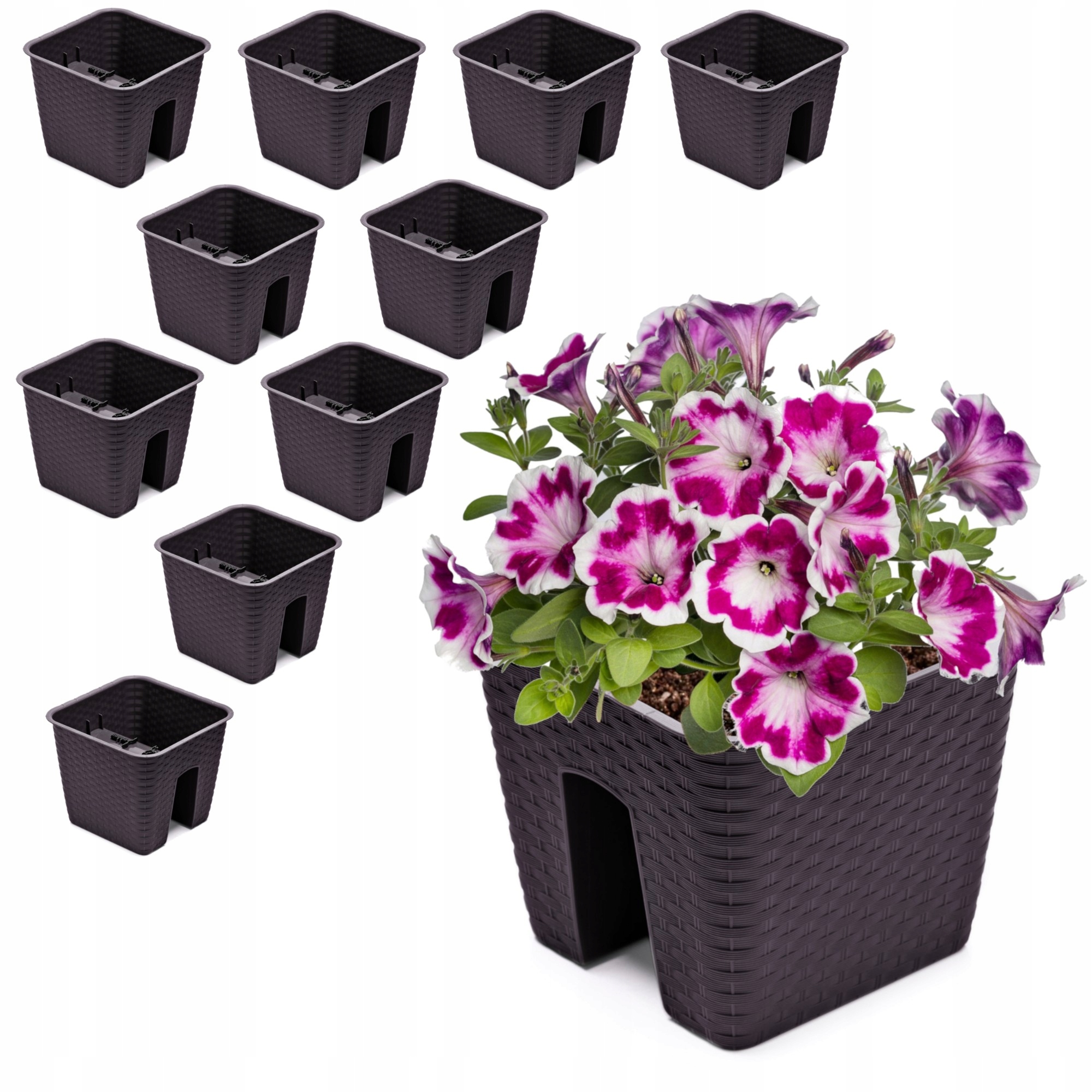 10 x Krabička na kvetináč 27,2 x 27,2 cm Ratan Umbra Bronz 8,5L zábradlie
