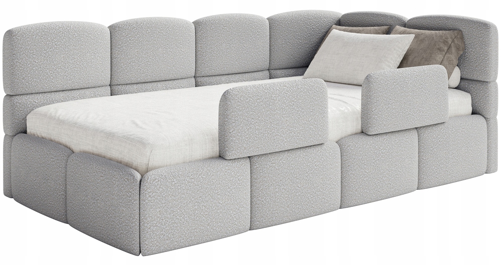 Postel pro mláděž 120x200 cm Cloudy světle šedá boucle s pravými zábranami