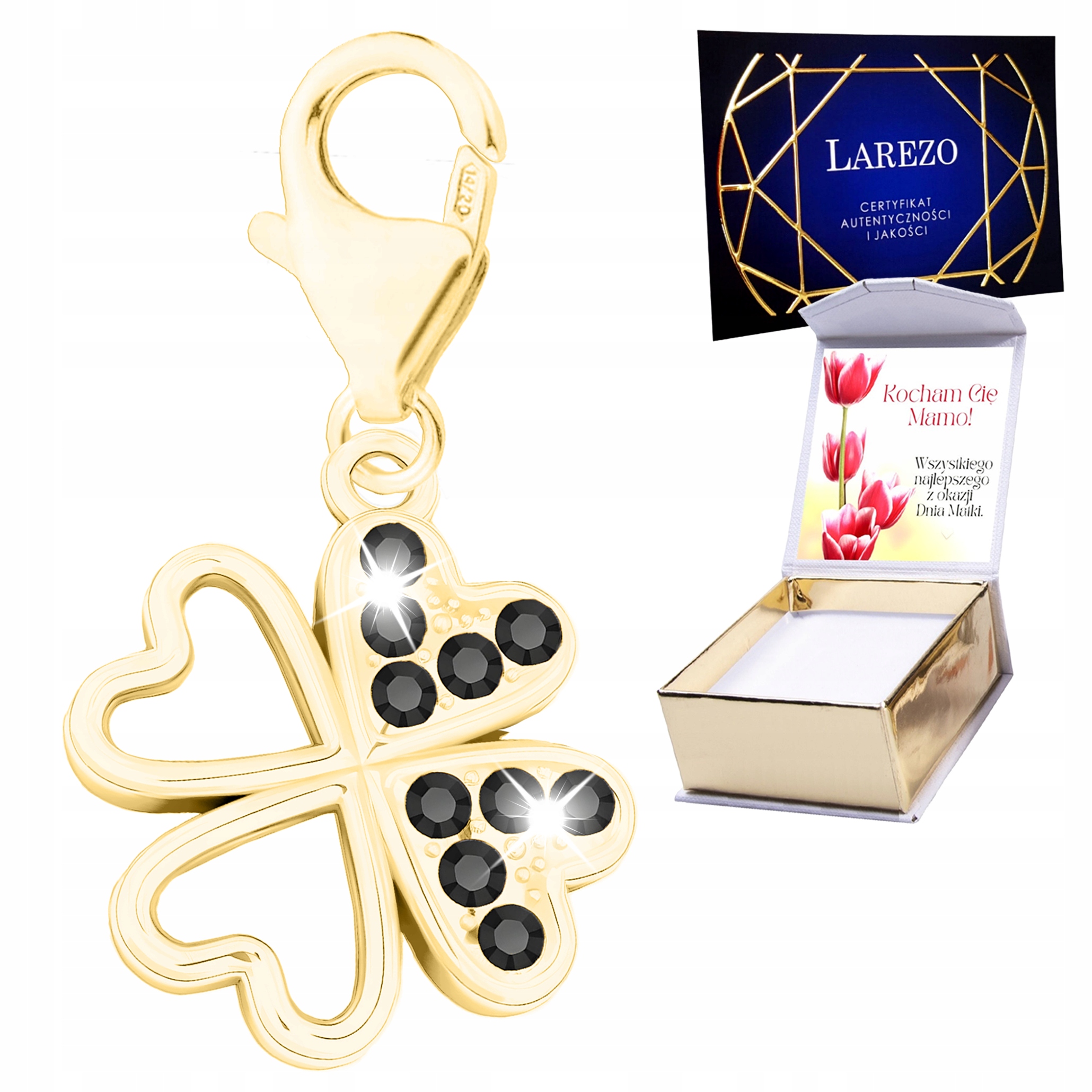 Zlatý Přívěsek 925 z Čtyřlístku Jetel pro štěstí Rostlina Potisk