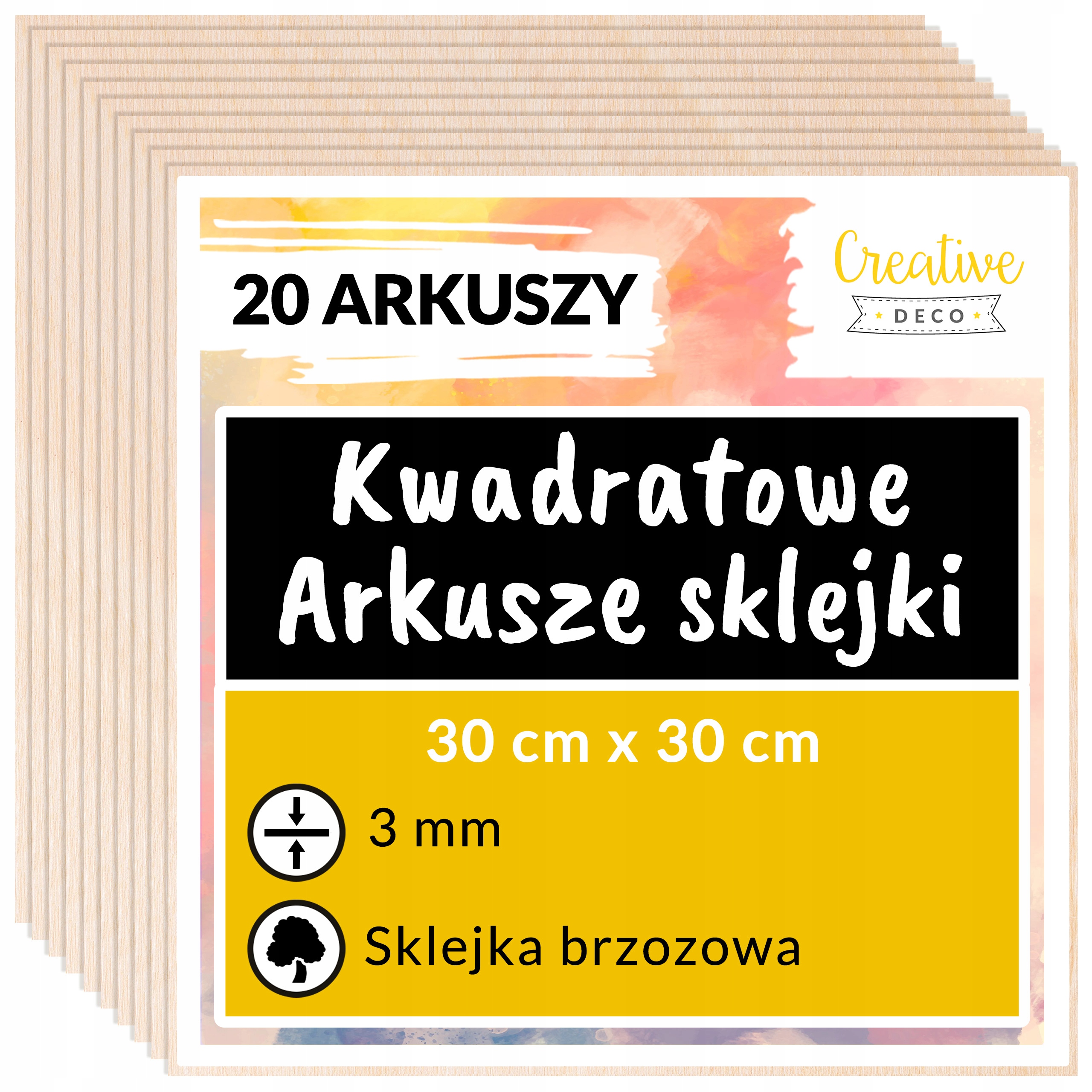 Překližková deska 3 mm pro řezání laserem pro gravírování dekorací 30 x 30 cm 20 ks