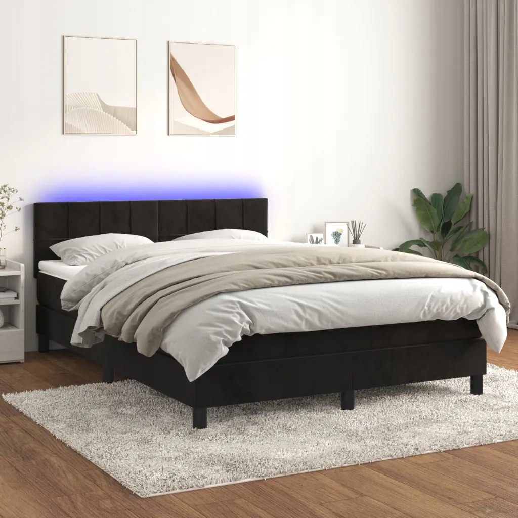 vidaXL Box spring postel s matrací a Led černá 140x190 cm samet