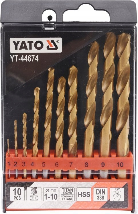 ZESTAW WIERTEŁ DO METALU HSS-TiN 10SZT 1-10MM Marka Yato