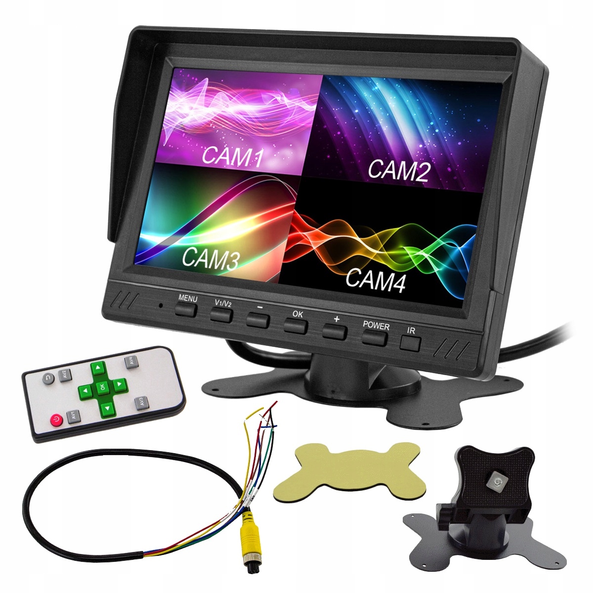 Monitor 7 cali na 4 kamery 4PIN AHD REJESTRATOR 12-24V